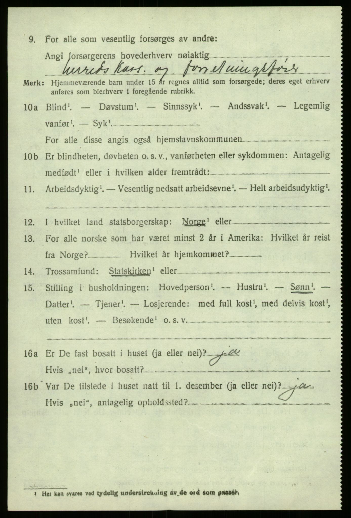 SAB, 1920 census for Lærdal, 1920, p. 3165