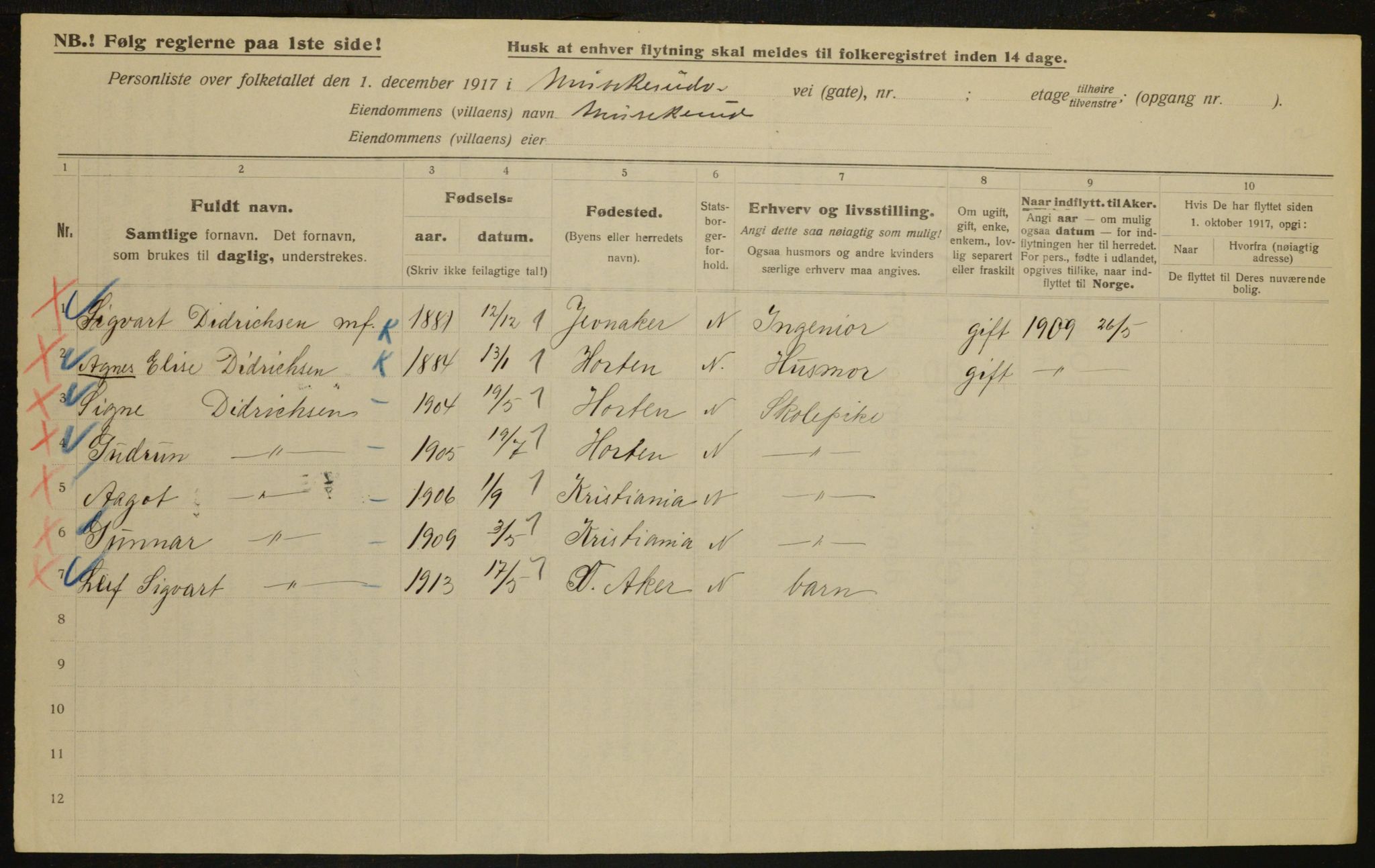 OBA, Municipal Census 1917 for Aker, 1917, p. 18582