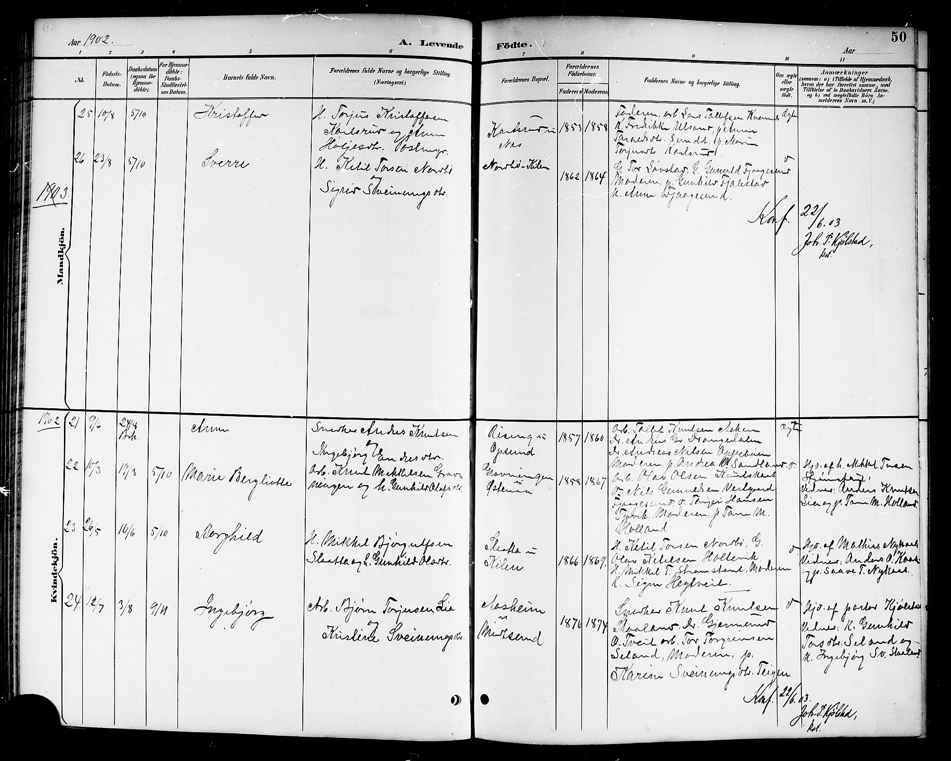 Kviteseid kirkebøker, SAKO/A-276/G/Ga/L0002: Parish register (copy) no. I 2, 1893-1918, p. 50