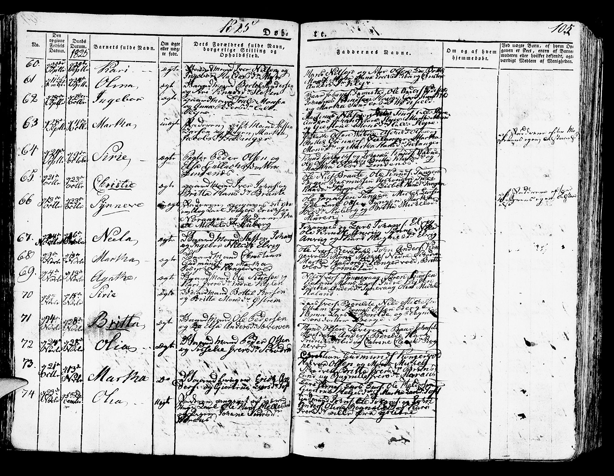 Lindås Sokneprestembete, SAB/A-76701/H/Haa: Parish register (official) no. A 8, 1823-1836, p. 105
