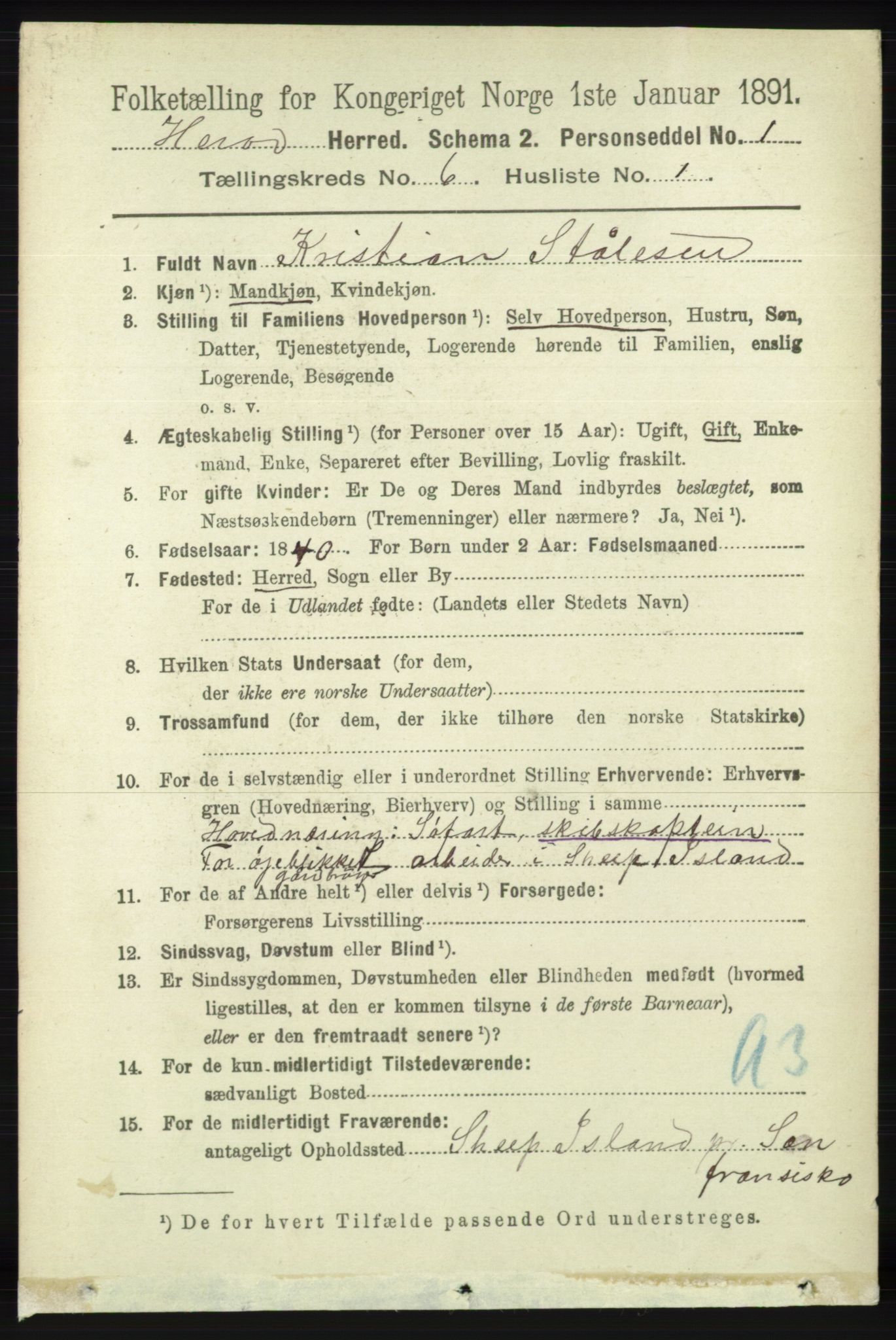 RA, 1891 census for 1039 Herad, 1891, p. 2302