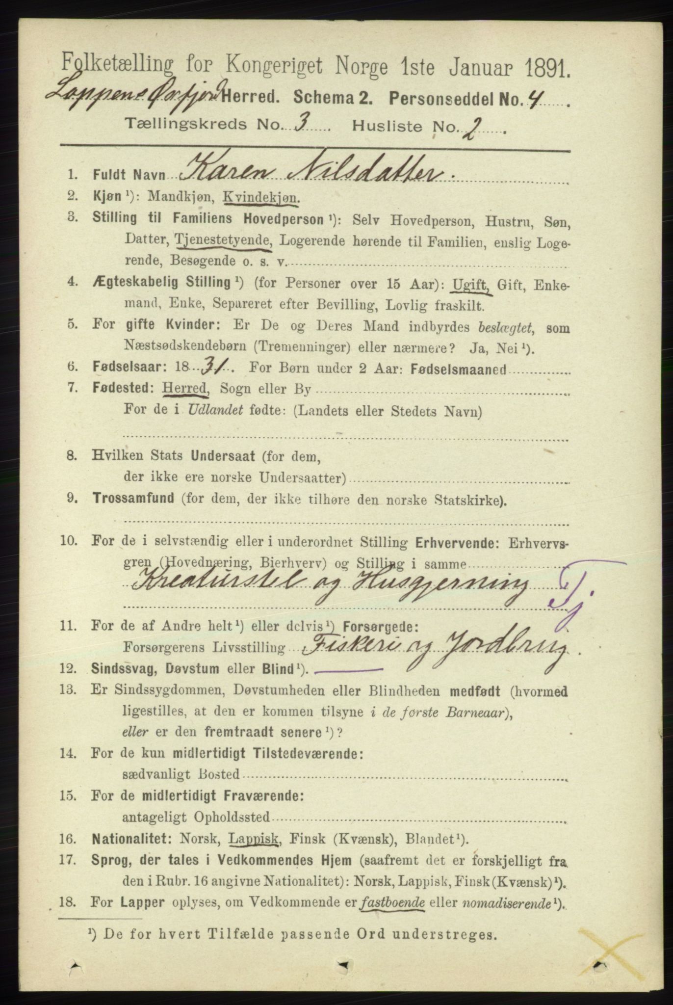 RA, 1891 census for 2014 Loppa, 1891, p. 682