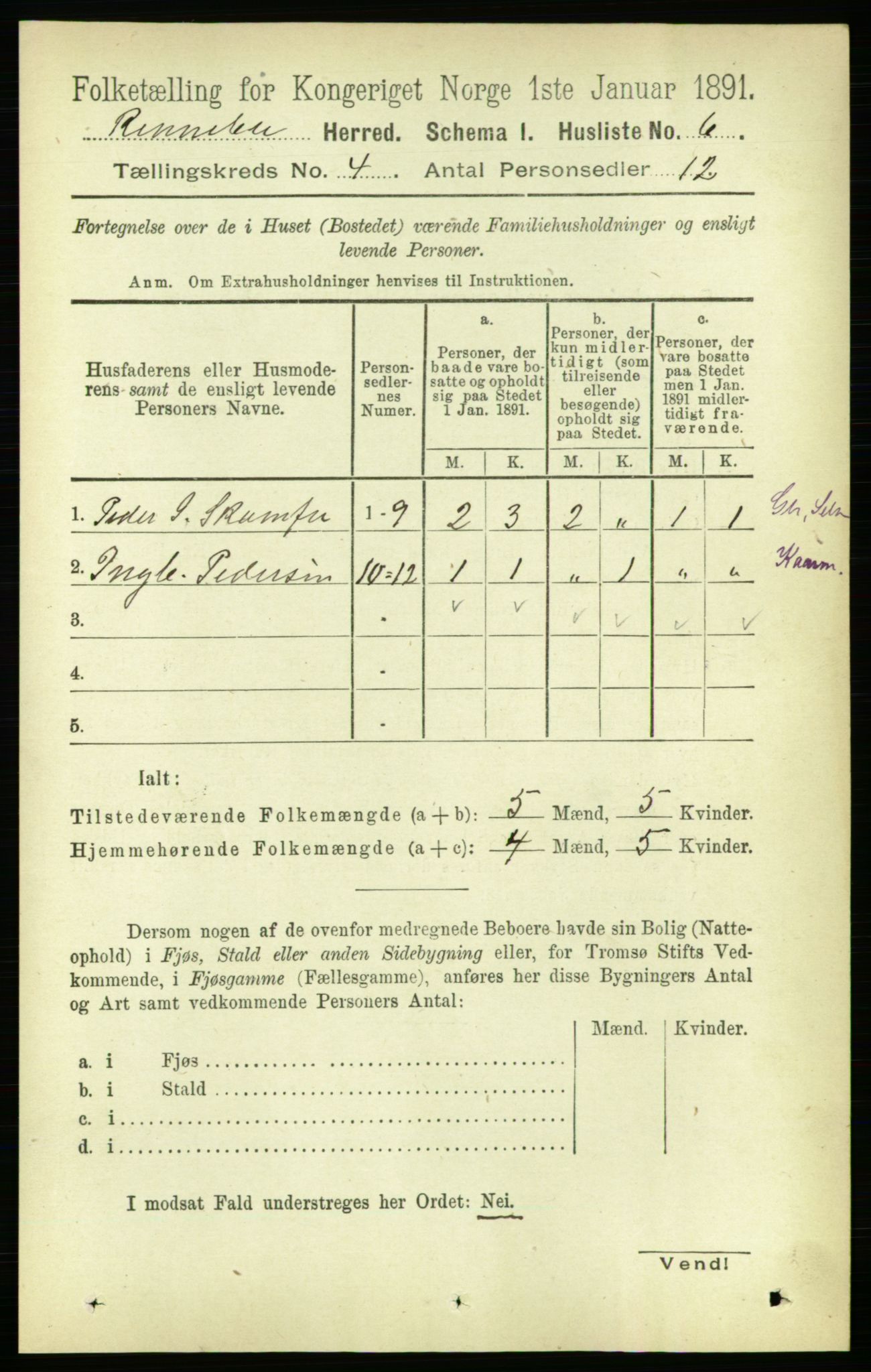 RA, 1891 census for 1635 Rennebu, 1891, p. 1895