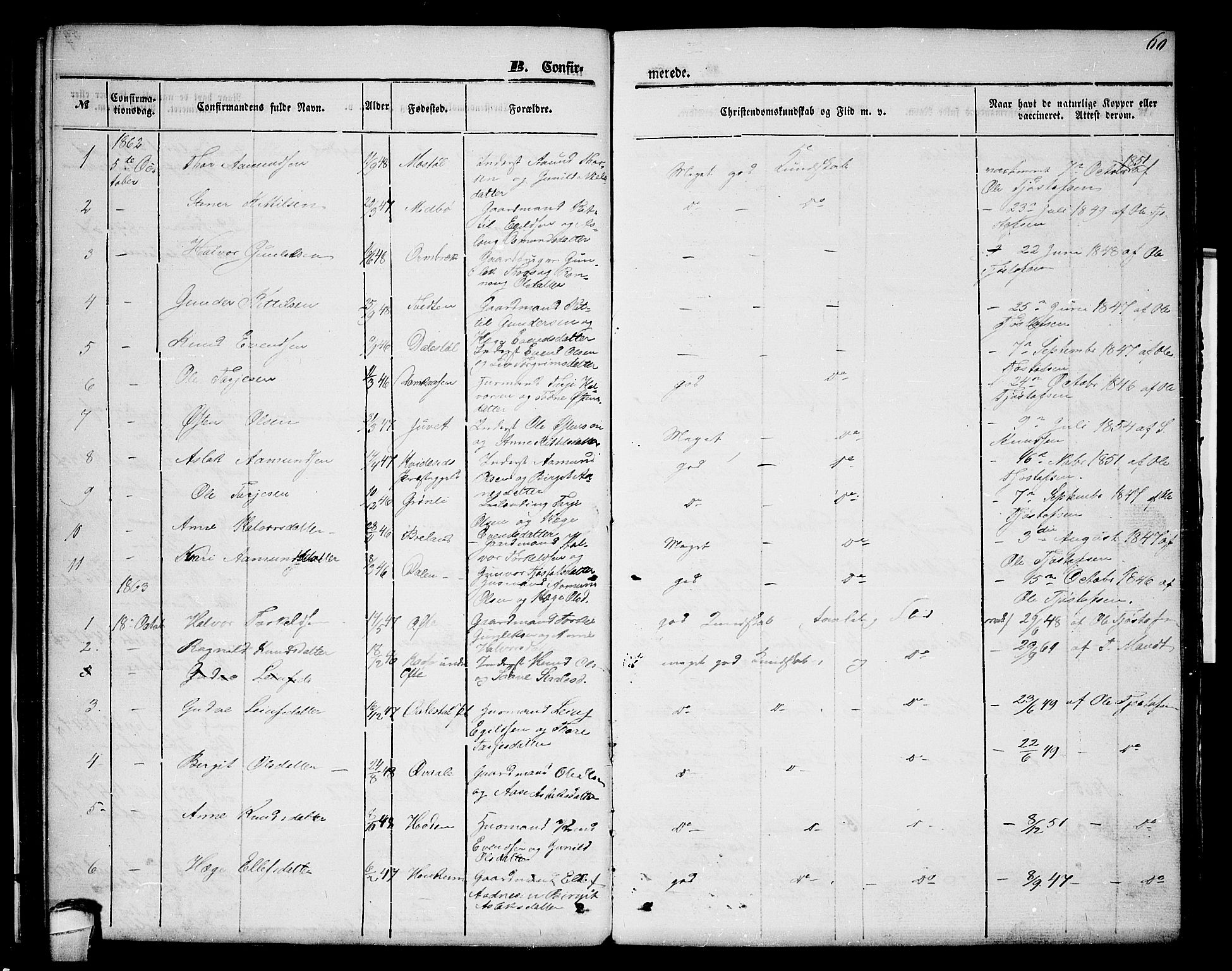 Lårdal kirkebøker, SAKO/A-284/G/Gc/L0002: Parish register (copy) no. III 2, 1852-1877, p. 60