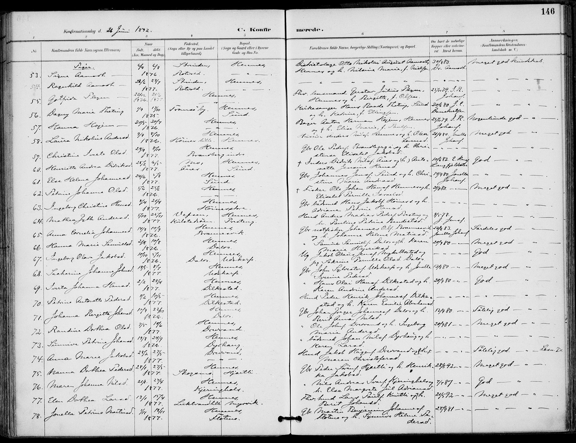 Ministerialprotokoller, klokkerbøker og fødselsregistre - Nordland, AV/SAT-A-1459/825/L0362: Parish register (official) no. 825A16, 1886-1908, p. 146