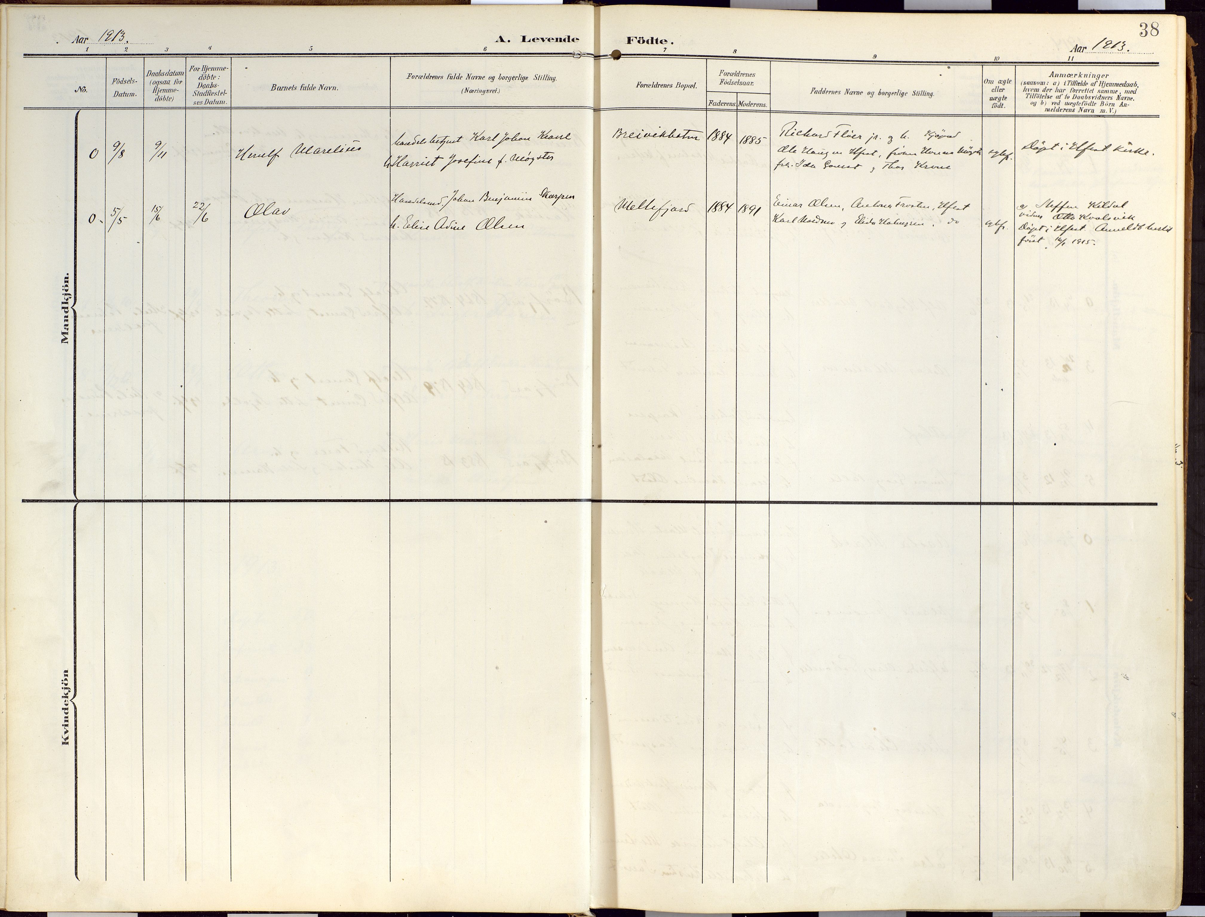 Loppa sokneprestkontor, SATØ/S-1339/H/Ha/L0010kirke: Parish register (official) no. 10, 1907-1922, p. 38