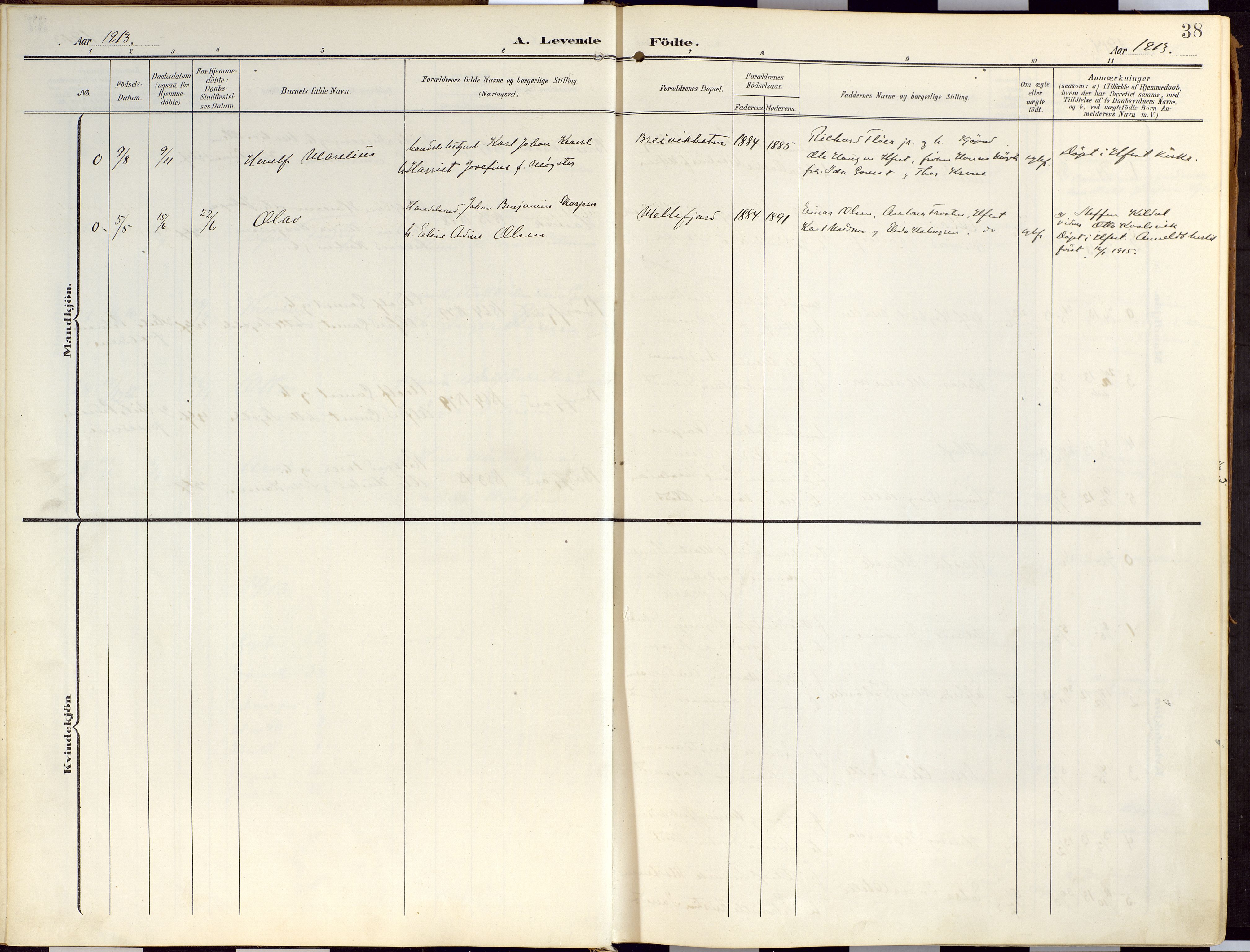 Loppa sokneprestkontor, AV/SATØ-S-1339/H/Ha/L0010kirke: Parish register (official) no. 10, 1907-1922, p. 38