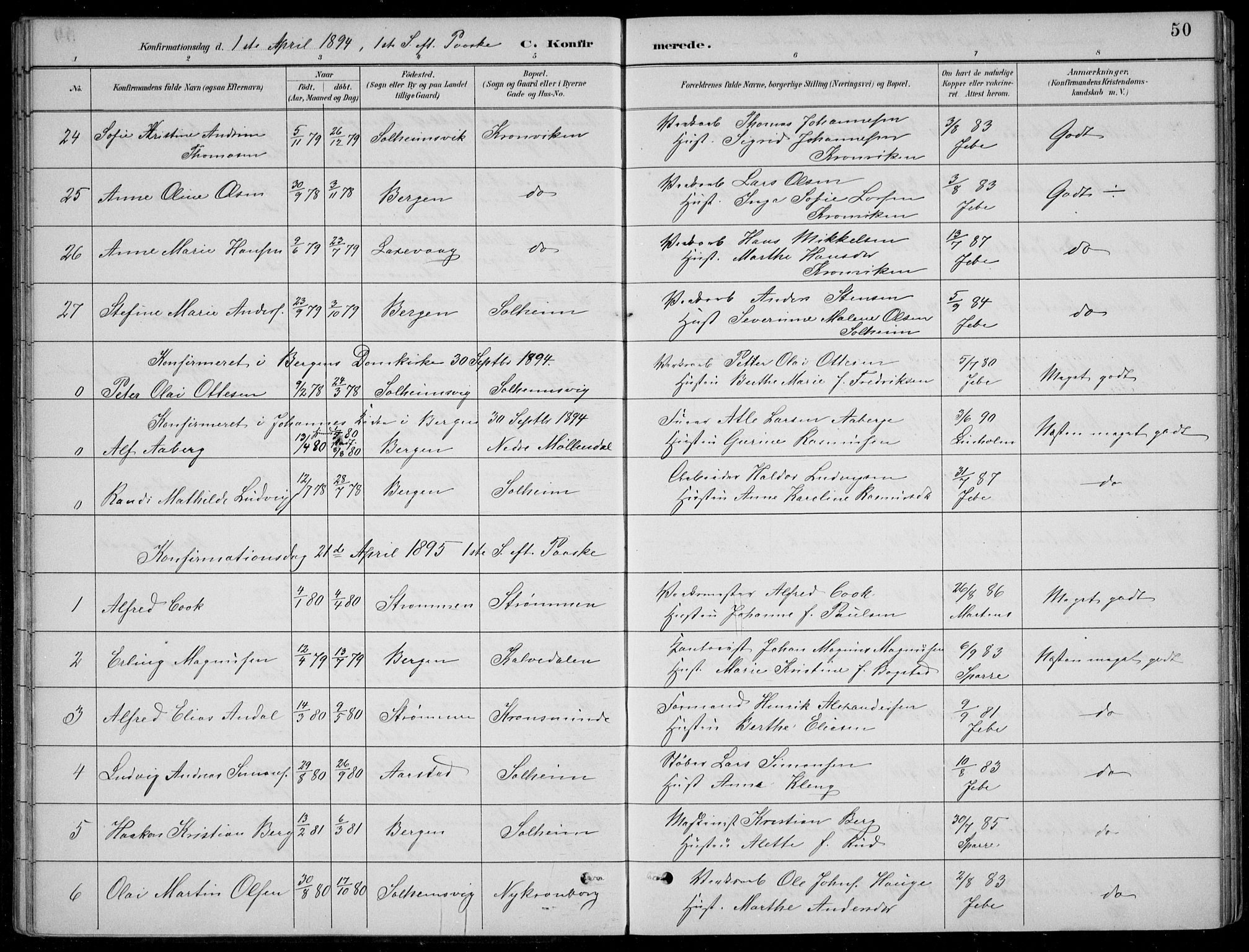 Årstad Sokneprestembete, SAB/A-79301/H/Hab/L0011: Parish register (copy) no. B 1, 1886-1901, p. 50