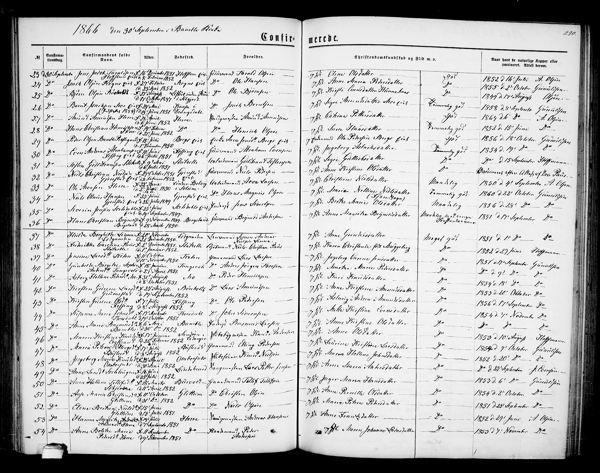 Bamble kirkebøker, SAKO/A-253/G/Ga/L0006: Parish register (copy) no. I 6, 1860-1876, p. 230