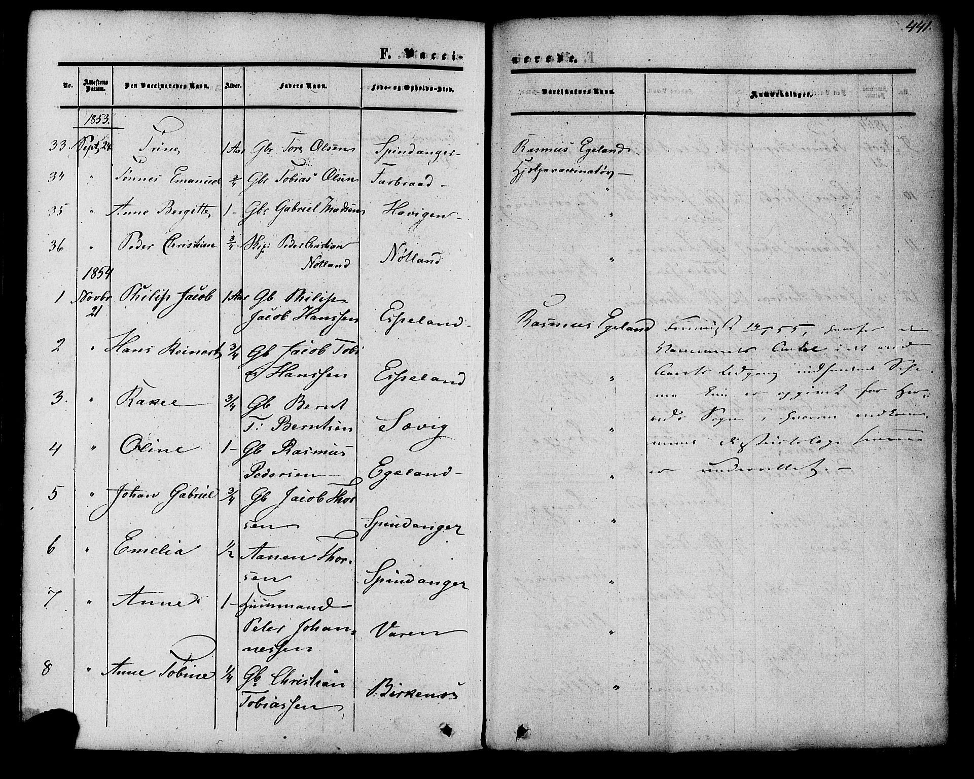 Herad sokneprestkontor, SAK/1111-0018/F/Fa/Fab/L0004: Parish register (official) no. A 4, 1853-1885, p. 441