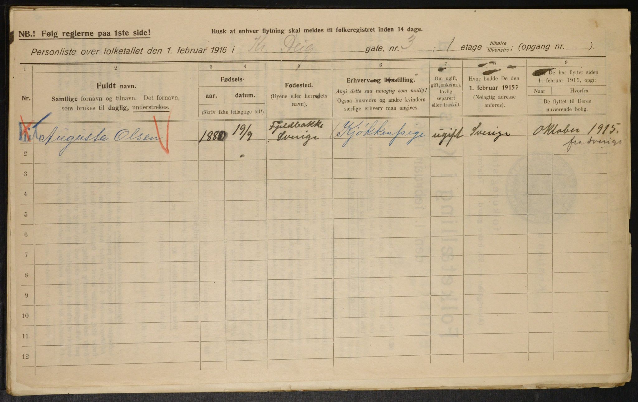 OBA, Municipal Census 1916 for Kristiania, 1916, p. 55096