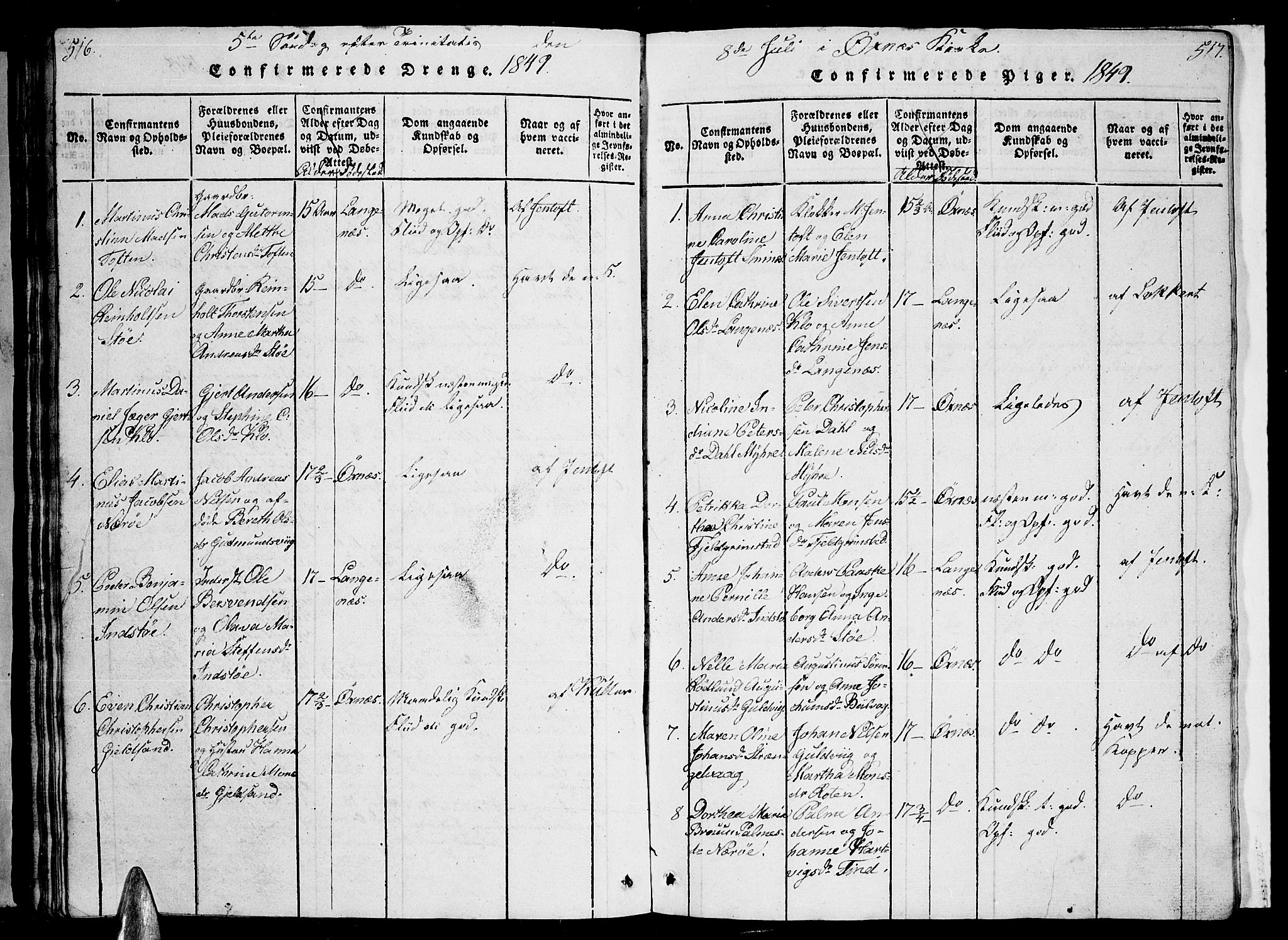 Ministerialprotokoller, klokkerbøker og fødselsregistre - Nordland, AV/SAT-A-1459/893/L1346: Parish register (copy) no. 893C01, 1820-1858, p. 516-517