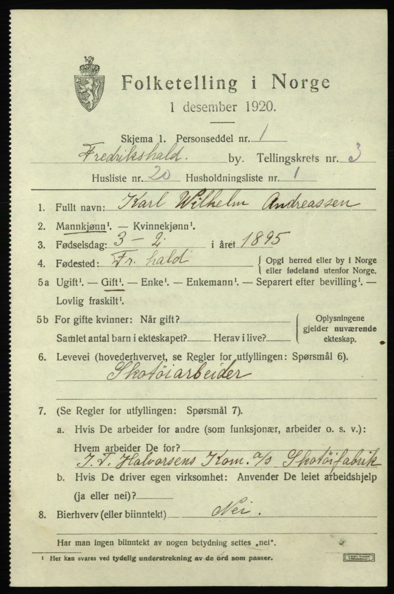 SAO, 1920 census for Fredrikshald, 1920, p. 10908
