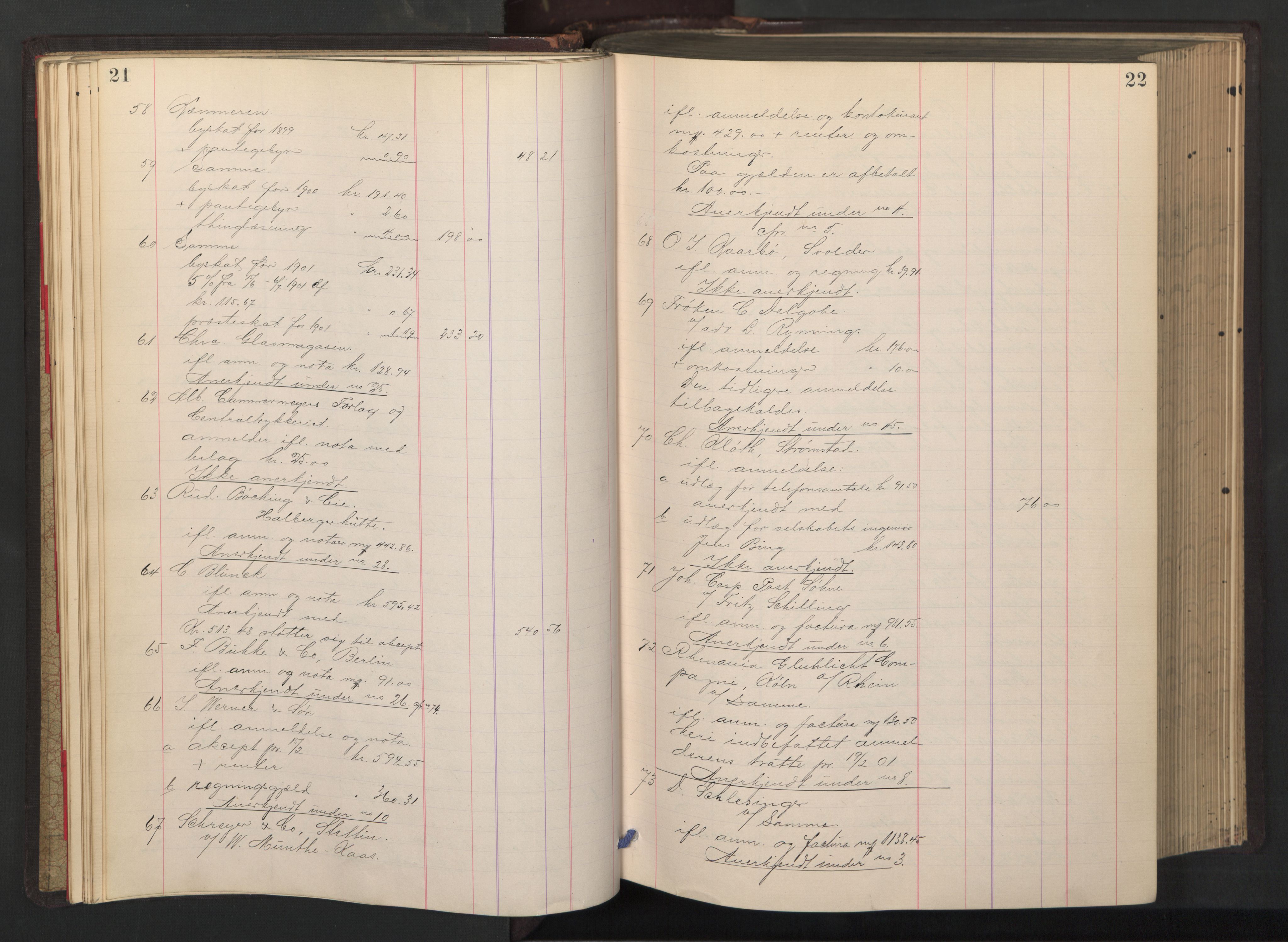 Oslo skifterett, AV/SAO-A-10383/H/Hd/Hdb/L0005: Skifteutlodningsprotokoll, 1905-1907, p. 21-22