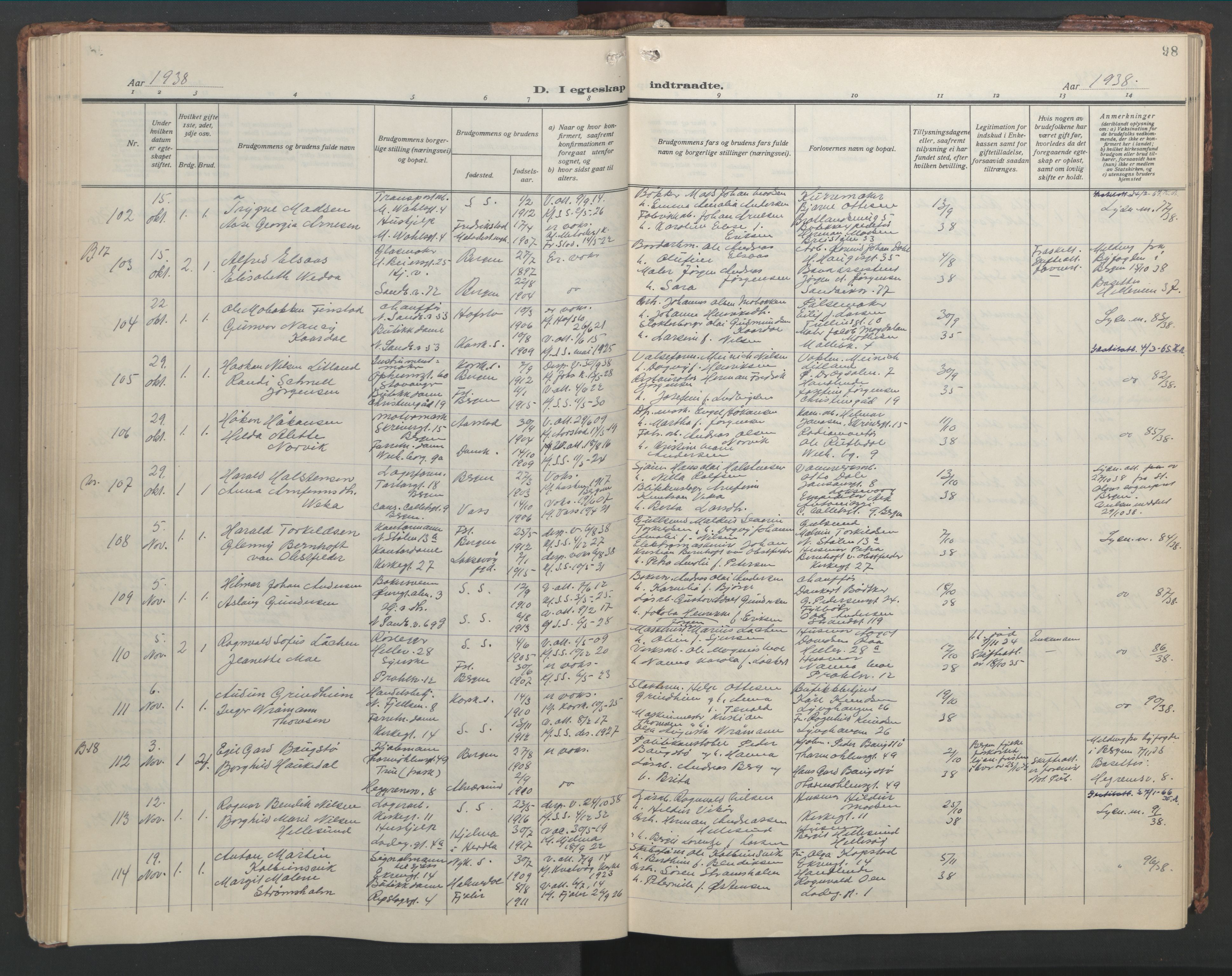 Sandviken Sokneprestembete, AV/SAB-A-77601/H/Hb/L0015: Parish register (copy) no. D 2, 1929-1953, p. 97b-98a