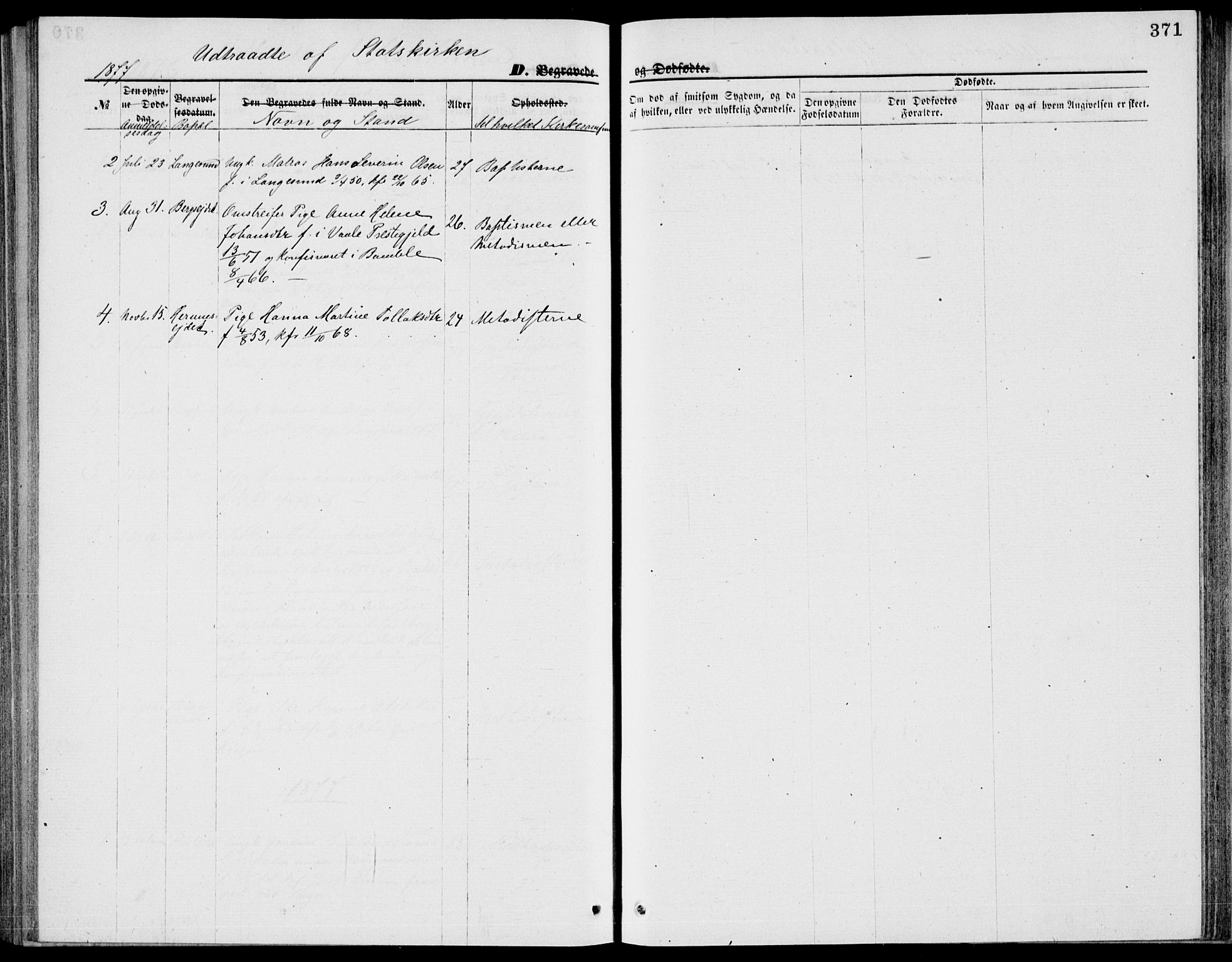 Bamble kirkebøker, SAKO/A-253/G/Ga/L0007: Parish register (copy) no. I 7, 1876-1877, p. 371