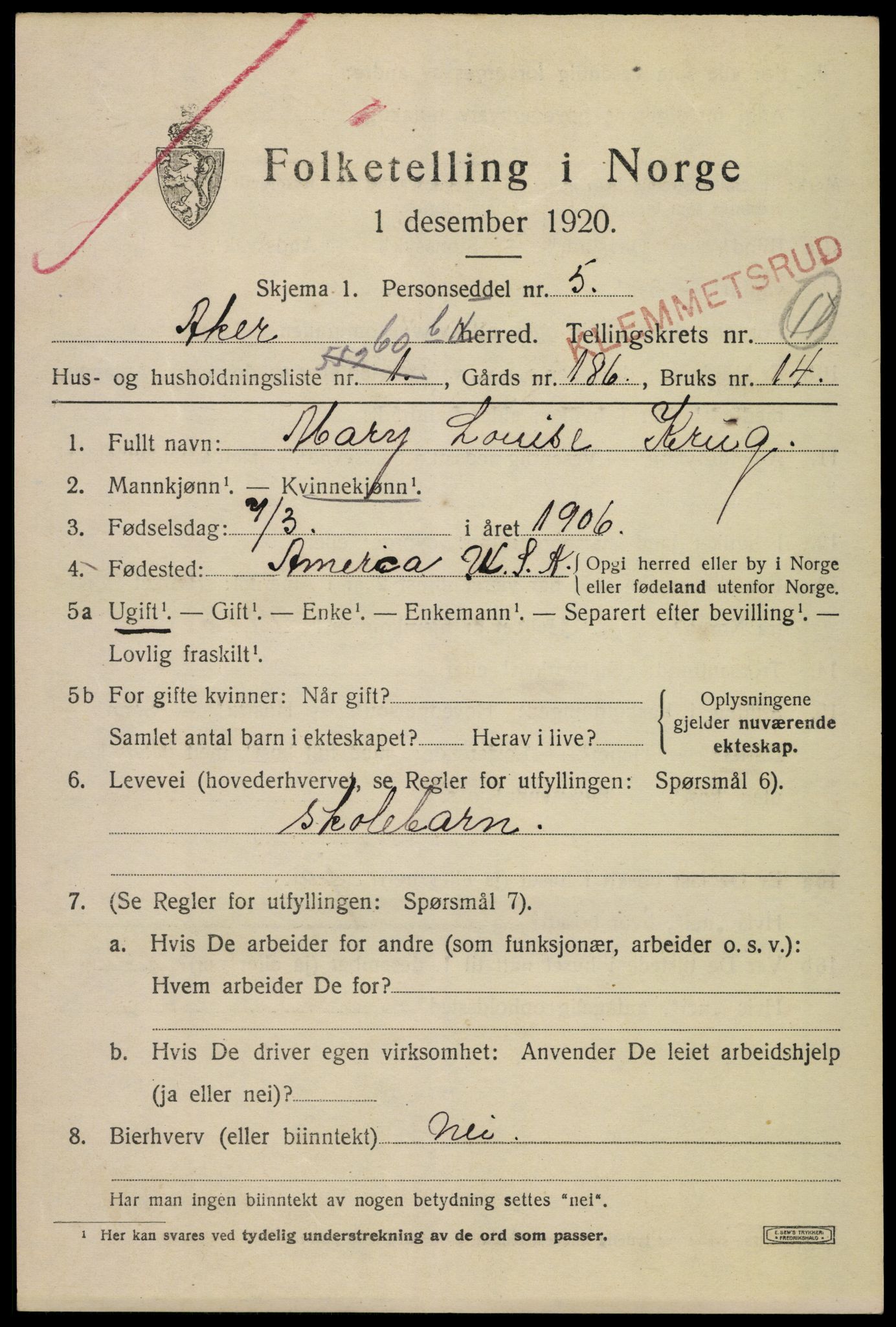 SAO, 1920 census for Aker, 1920, p. 73140