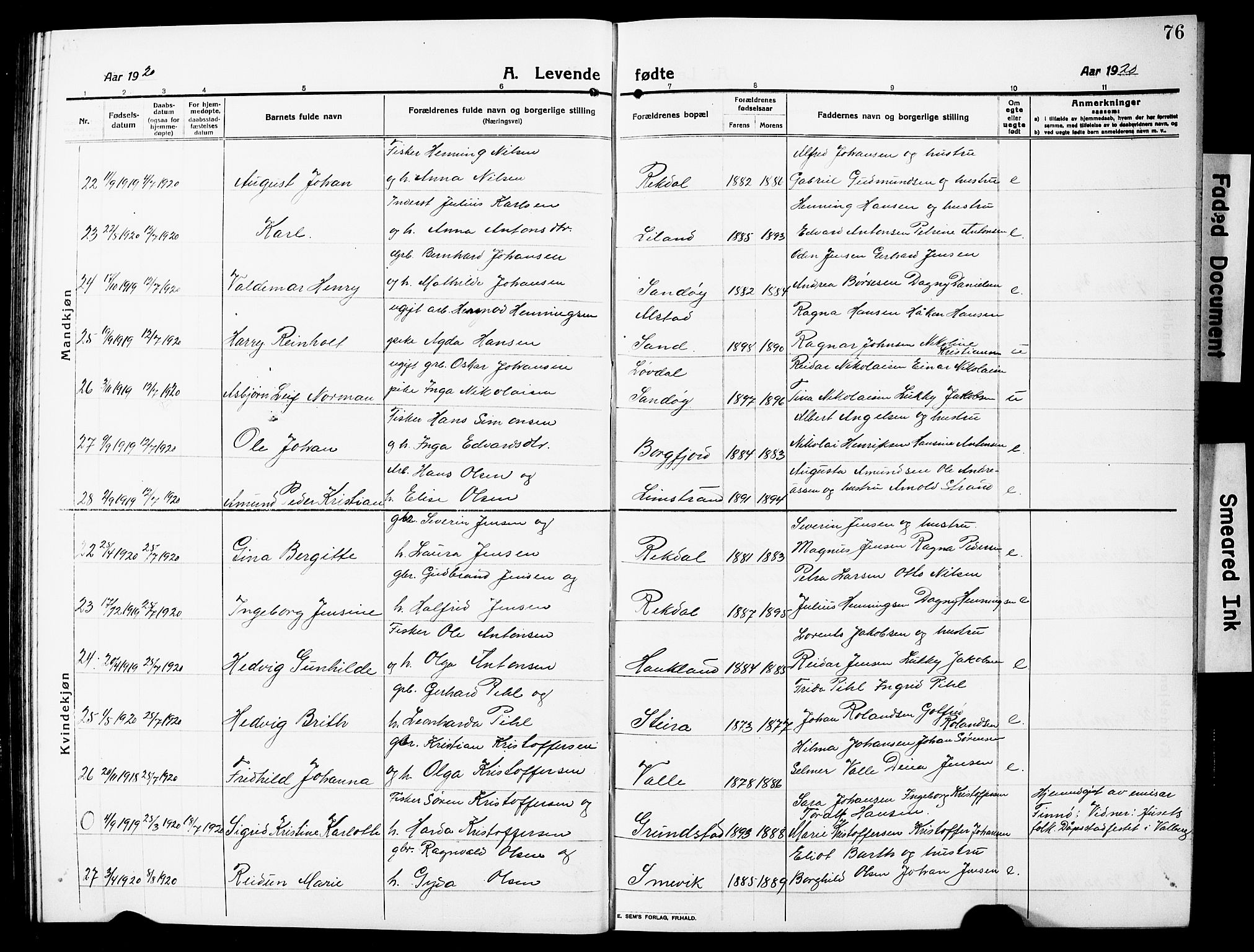 Ministerialprotokoller, klokkerbøker og fødselsregistre - Nordland, SAT/A-1459/880/L1142: Parish register (copy) no. 880C04, 1913-1930, p. 76