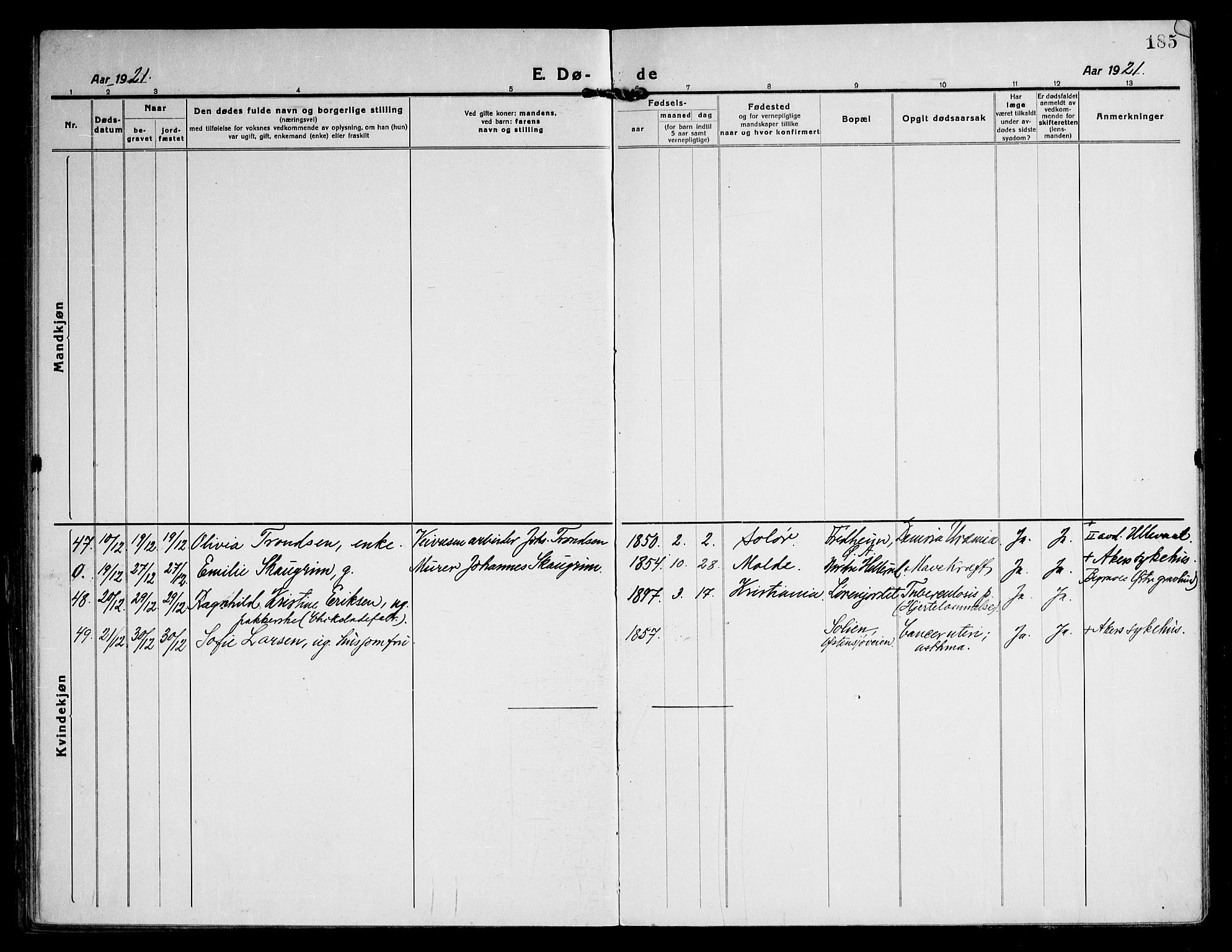 Østre Aker prestekontor Kirkebøker, AV/SAO-A-10840/F/Fa/L0013: Parish register (official) no. I 13, 1918-1929, p. 185