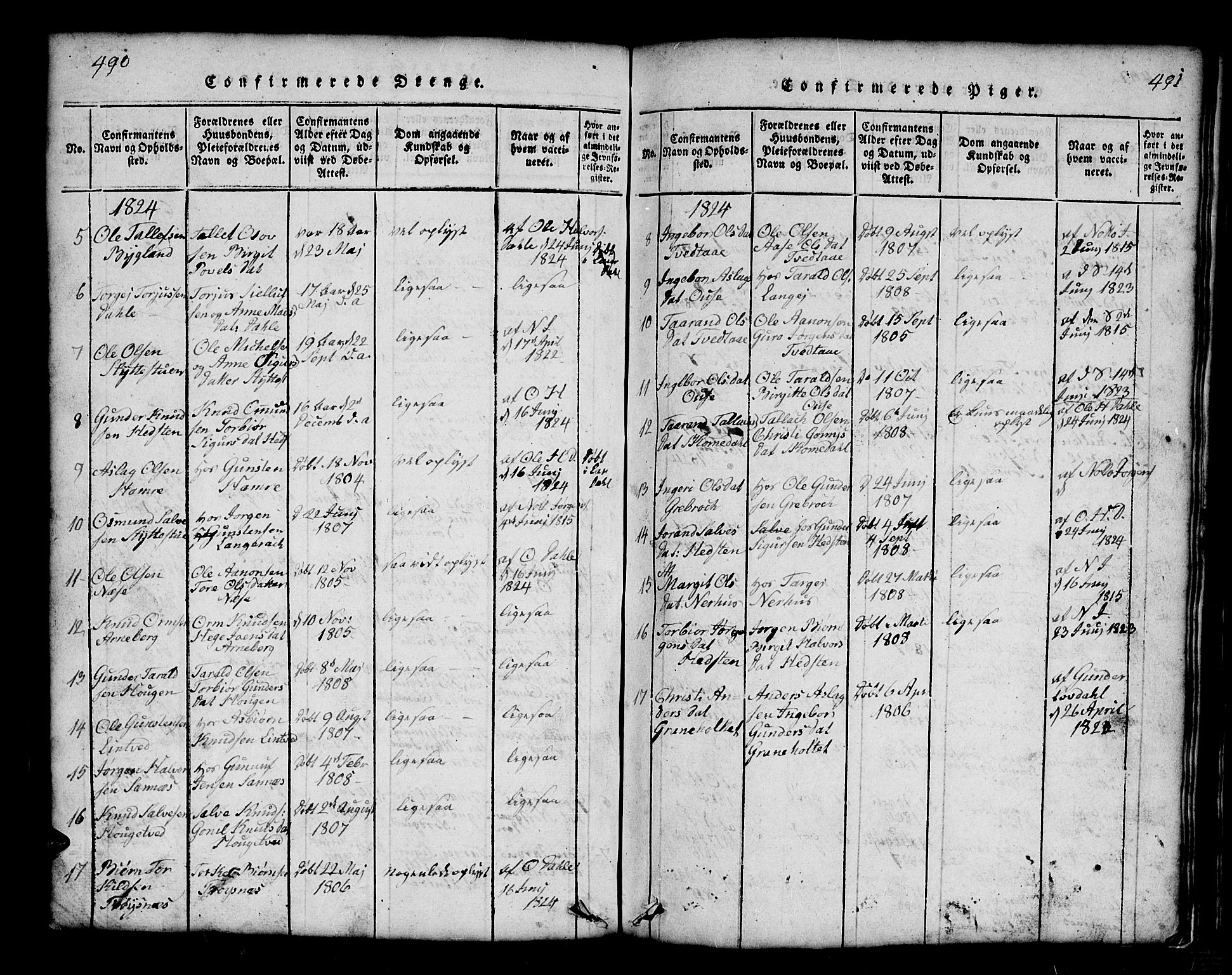 Bygland sokneprestkontor, AV/SAK-1111-0006/F/Fb/Fbb/L0001: Parish register (copy) no. B 1, 1816-1843, p. 491-492