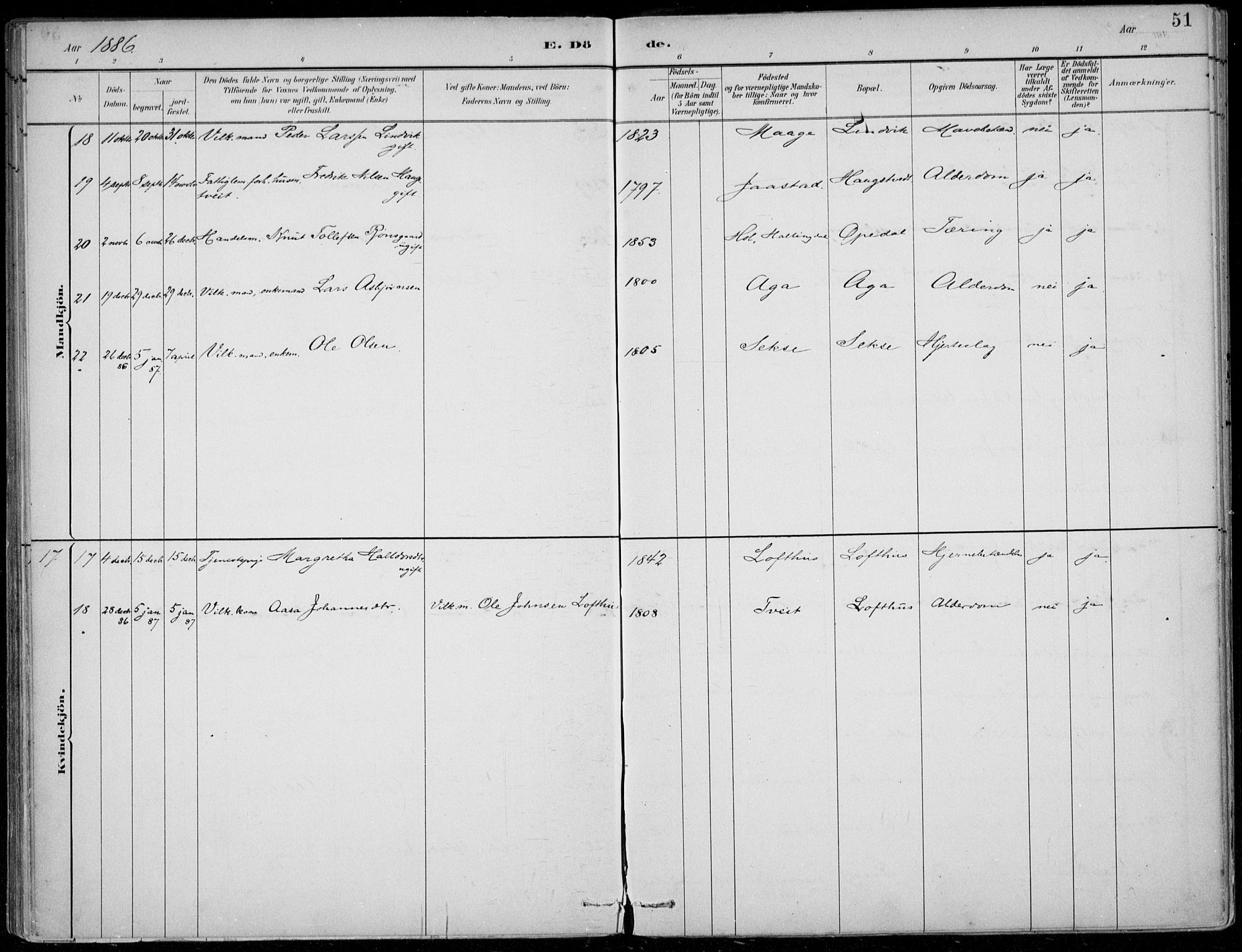 Ullensvang sokneprestembete, SAB/A-78701/H/Haa: Parish register (official) no. B  3, 1882-1911, p. 51
