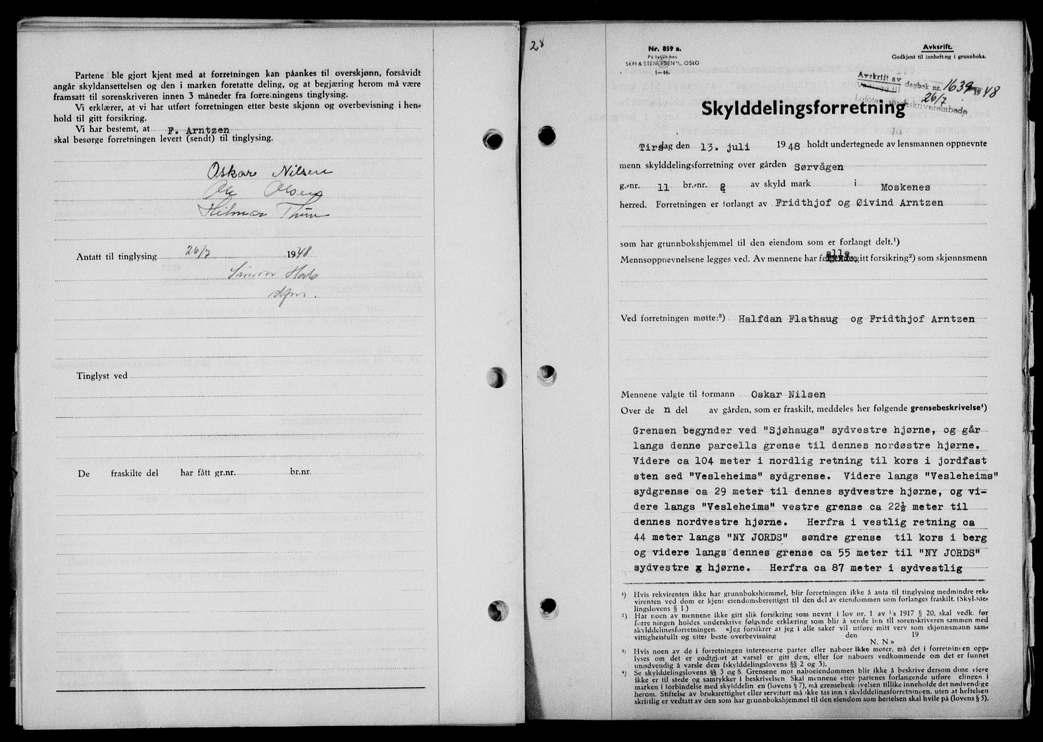 Lofoten sorenskriveri, SAT/A-0017/1/2/2C/L0018a: Mortgage book no. 18a, 1948-1948, Diary no: : 1639/1948