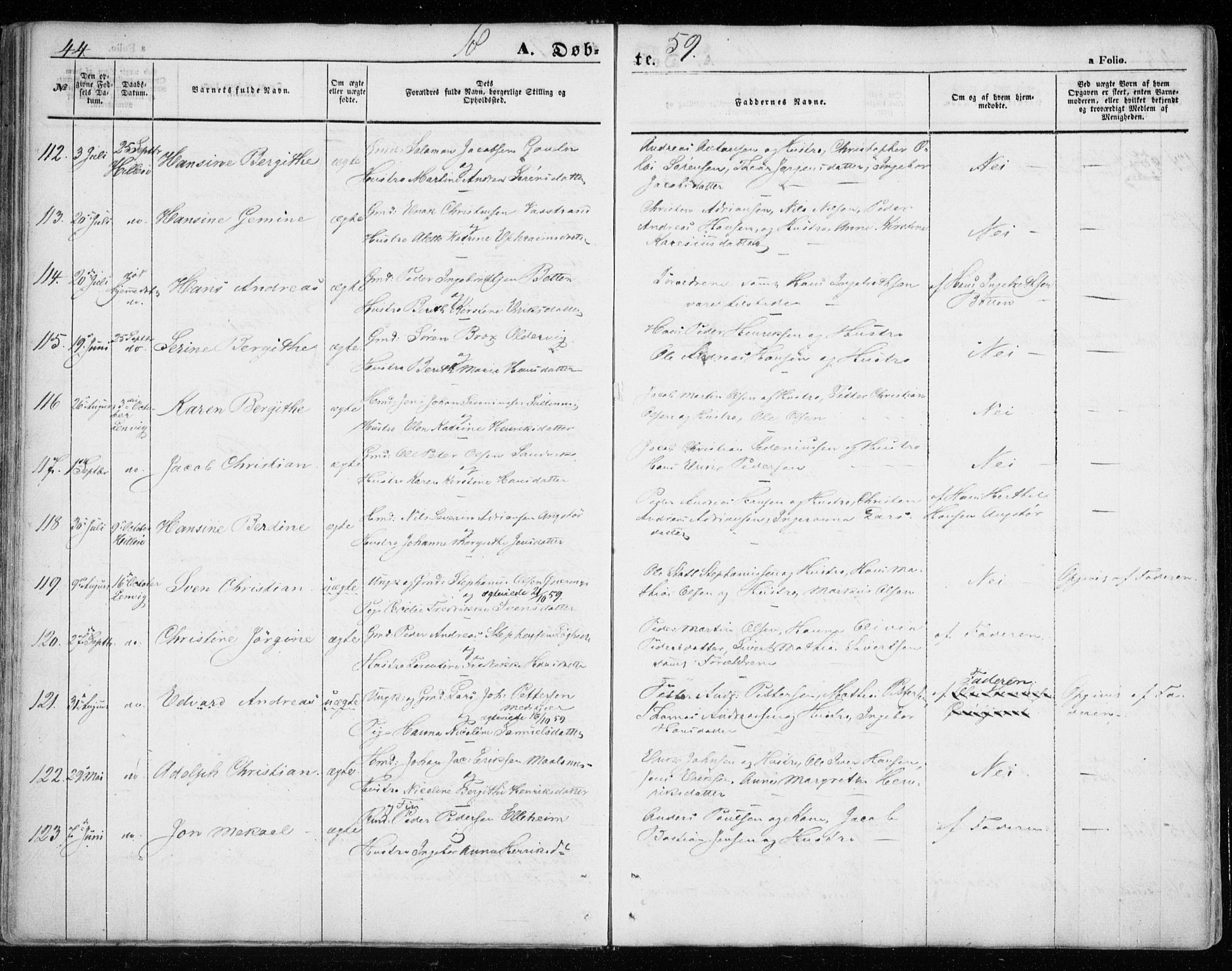 Lenvik sokneprestembete, SATØ/S-1310/H/Ha/Haa/L0007kirke: Parish register (official) no. 7, 1855-1865, p. 44