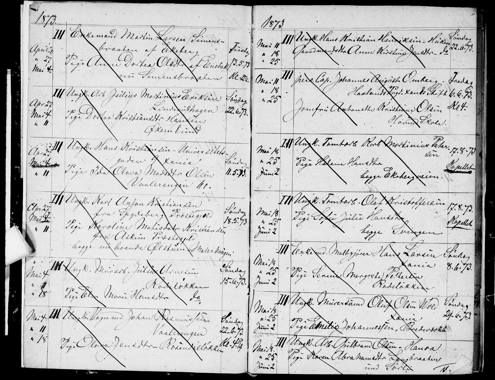 Østre Aker prestekontor Kirkebøker, AV/SAO-A-10840/H/Ha/L0003: Banns register no. I 3, 1873-1878