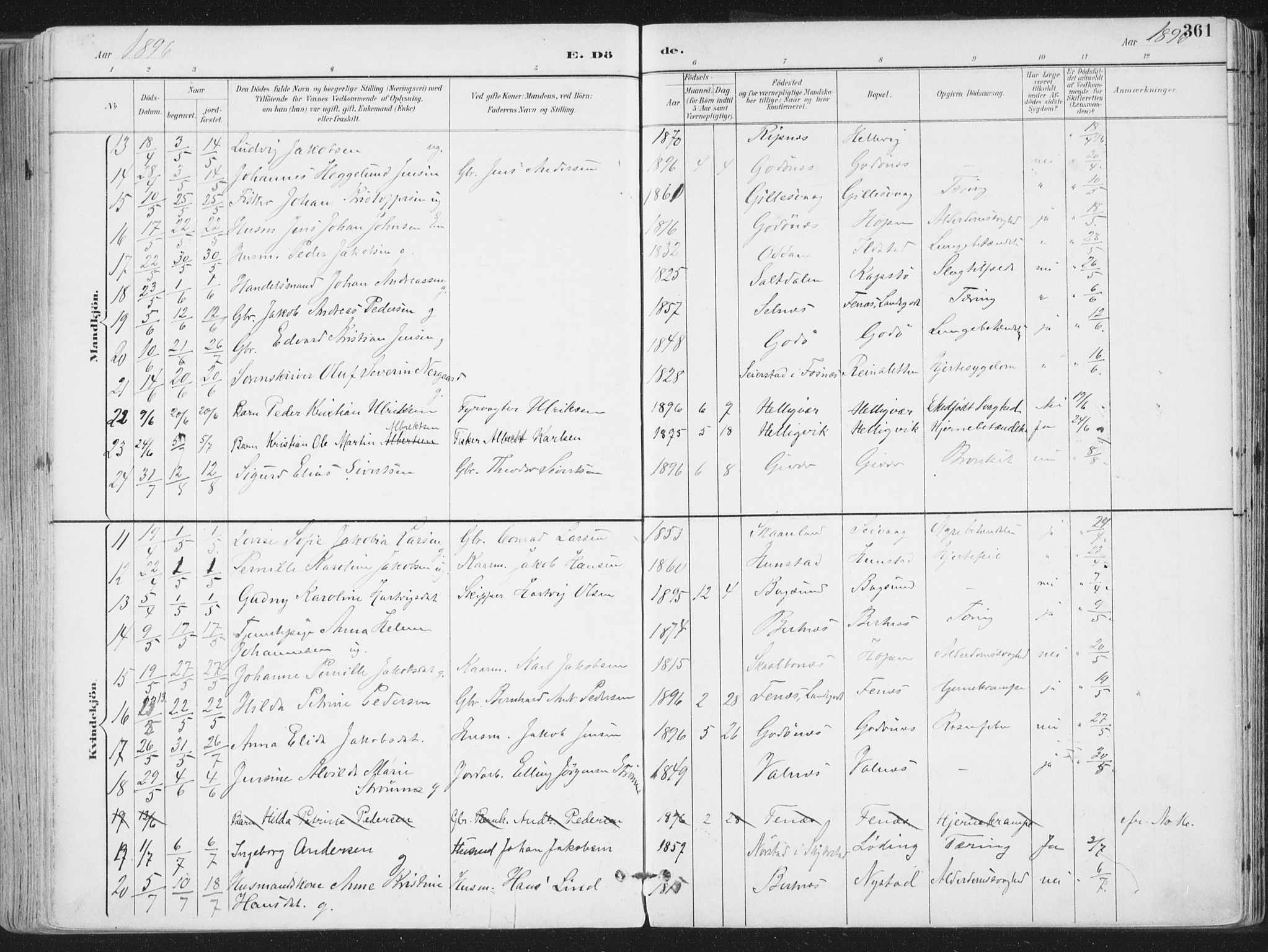 Ministerialprotokoller, klokkerbøker og fødselsregistre - Nordland, SAT/A-1459/802/L0055: Parish register (official) no. 802A02, 1894-1915, p. 361