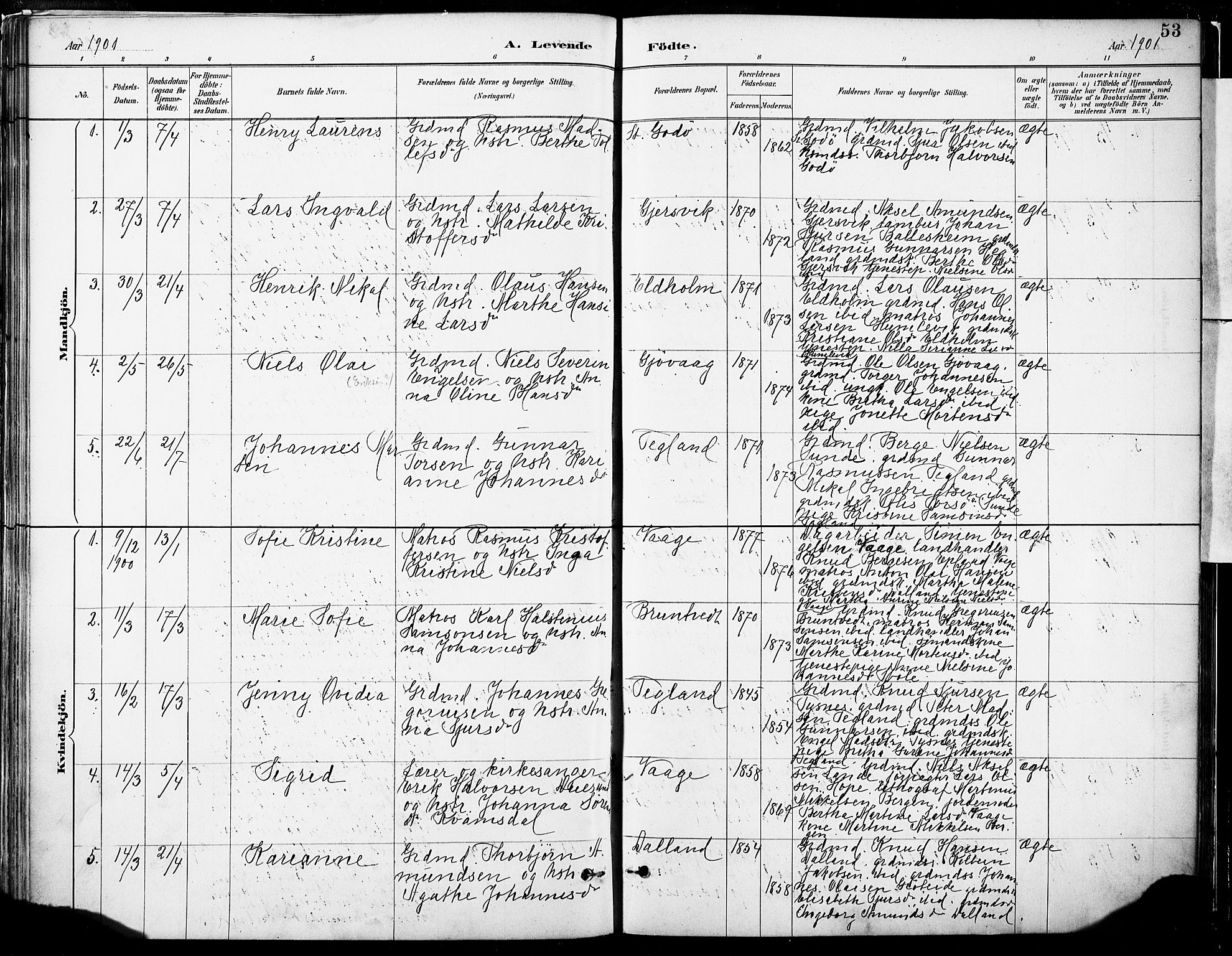 Tysnes sokneprestembete, SAB/A-78601/H/Haa: Parish register (official) no. B 1, 1887-1906, p. 53