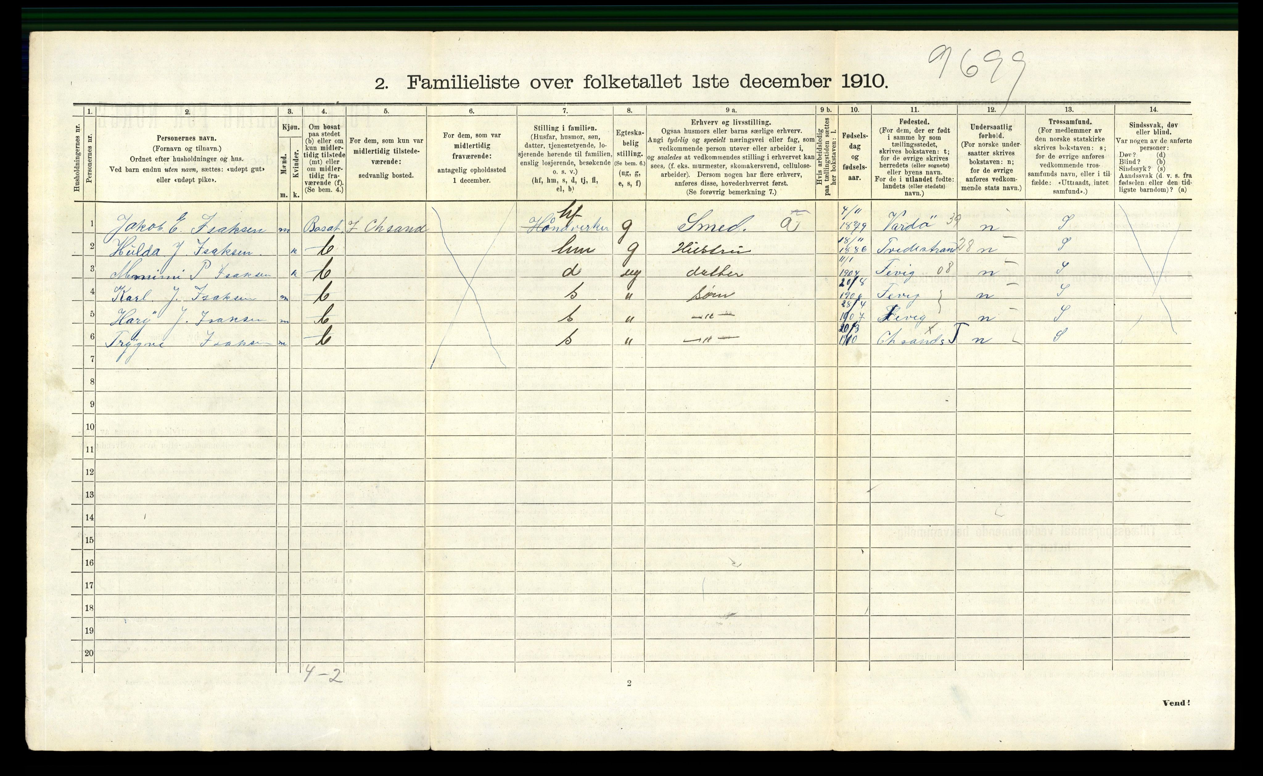 RA, 1910 census for Kristiansand, 1910, p. 6447