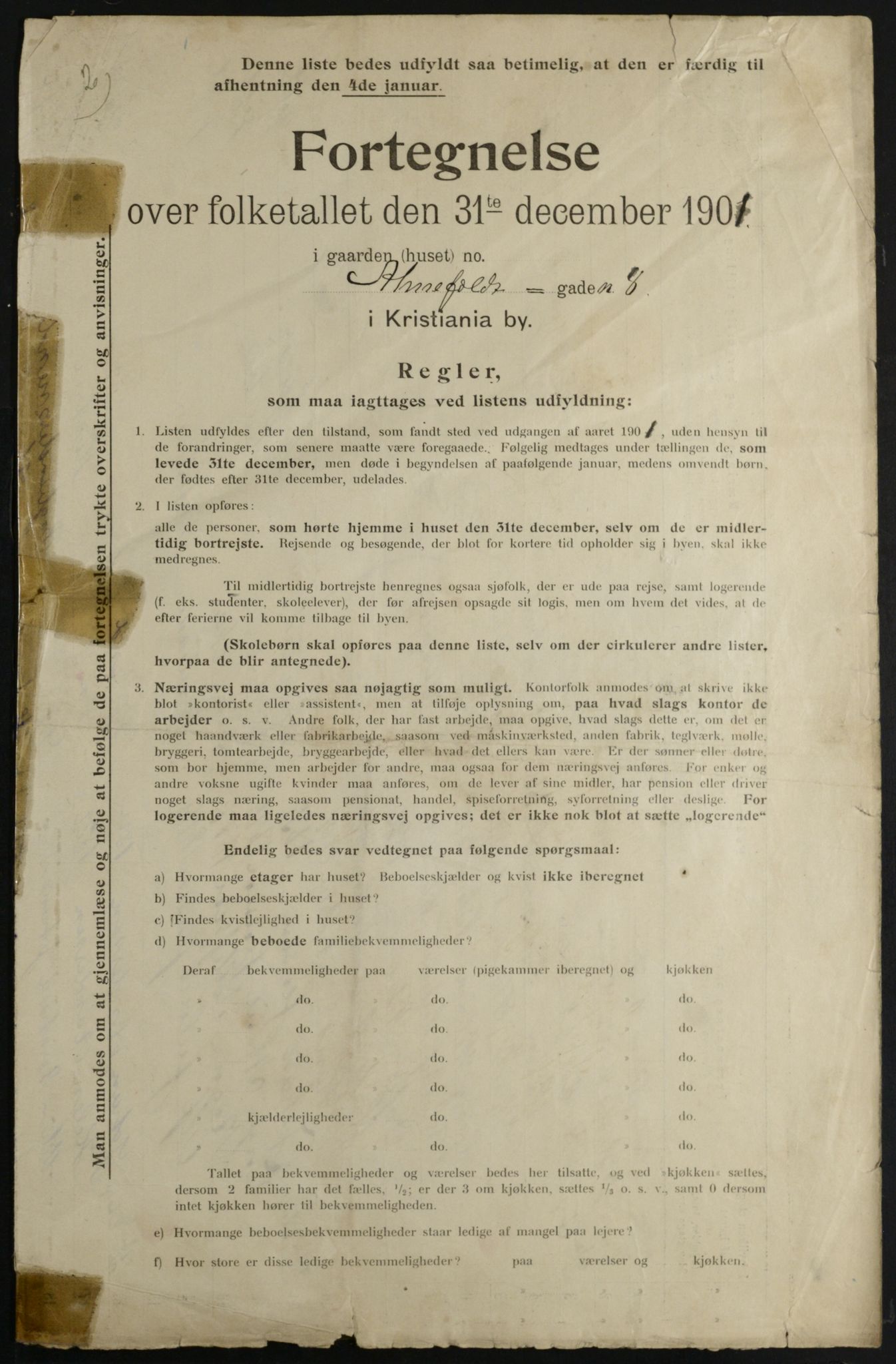 OBA, Municipal Census 1901 for Kristiania, 1901, p. 275