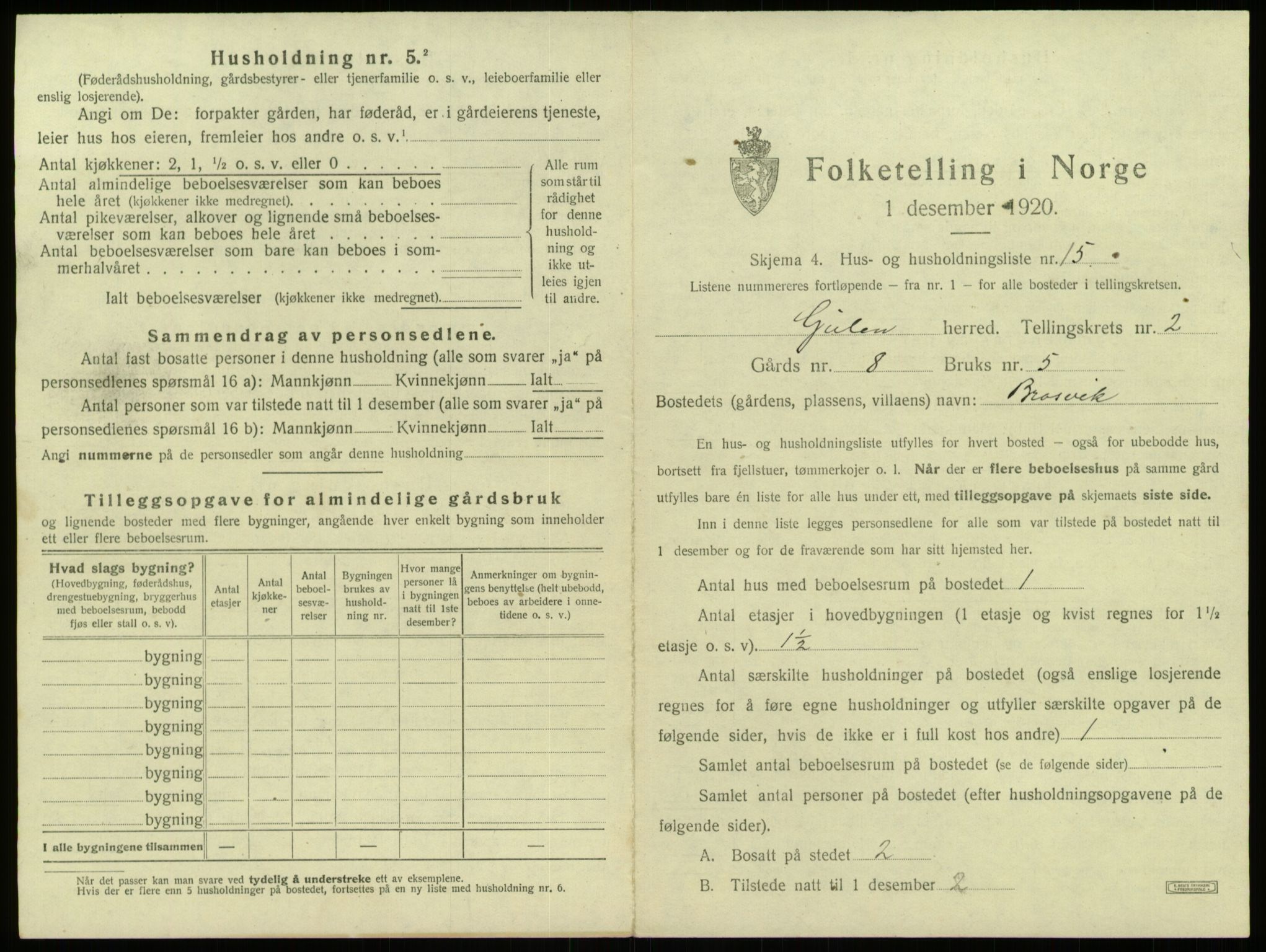 SAB, 1920 census for Gulen, 1920, p. 119