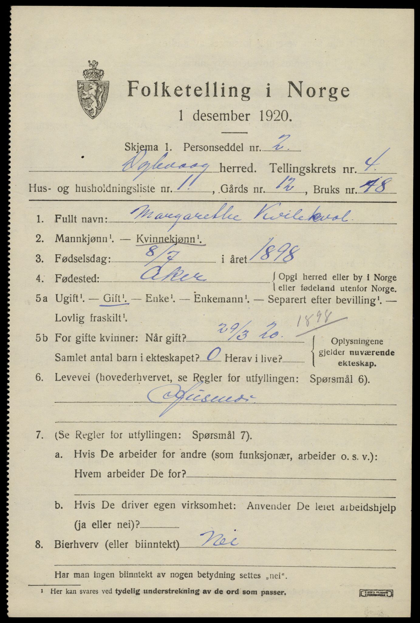 SAK, 1920 census for Dypvåg, 1920, p. 3335