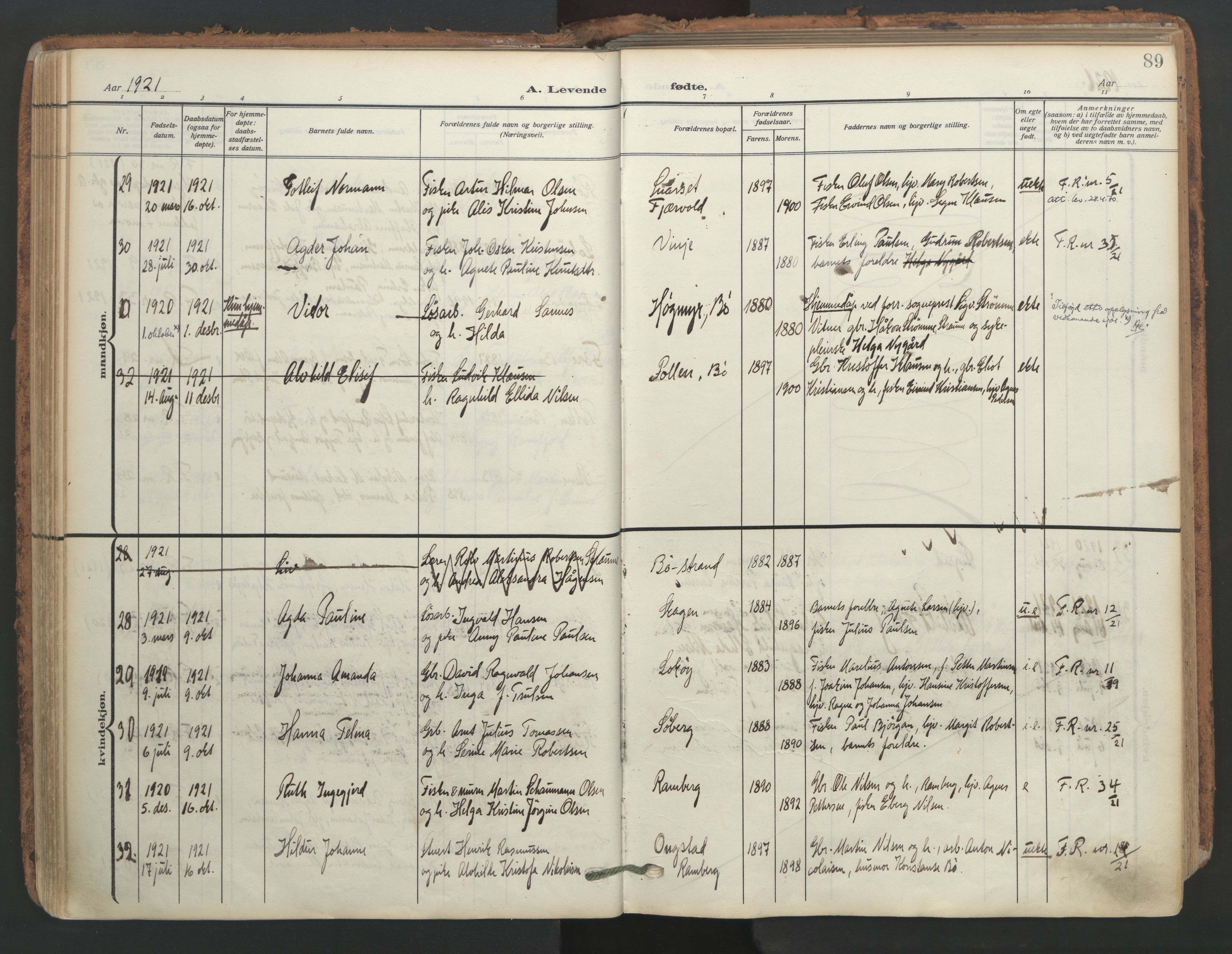 Ministerialprotokoller, klokkerbøker og fødselsregistre - Nordland, AV/SAT-A-1459/891/L1306: Parish register (official) no. 891A11, 1911-1927, p. 89