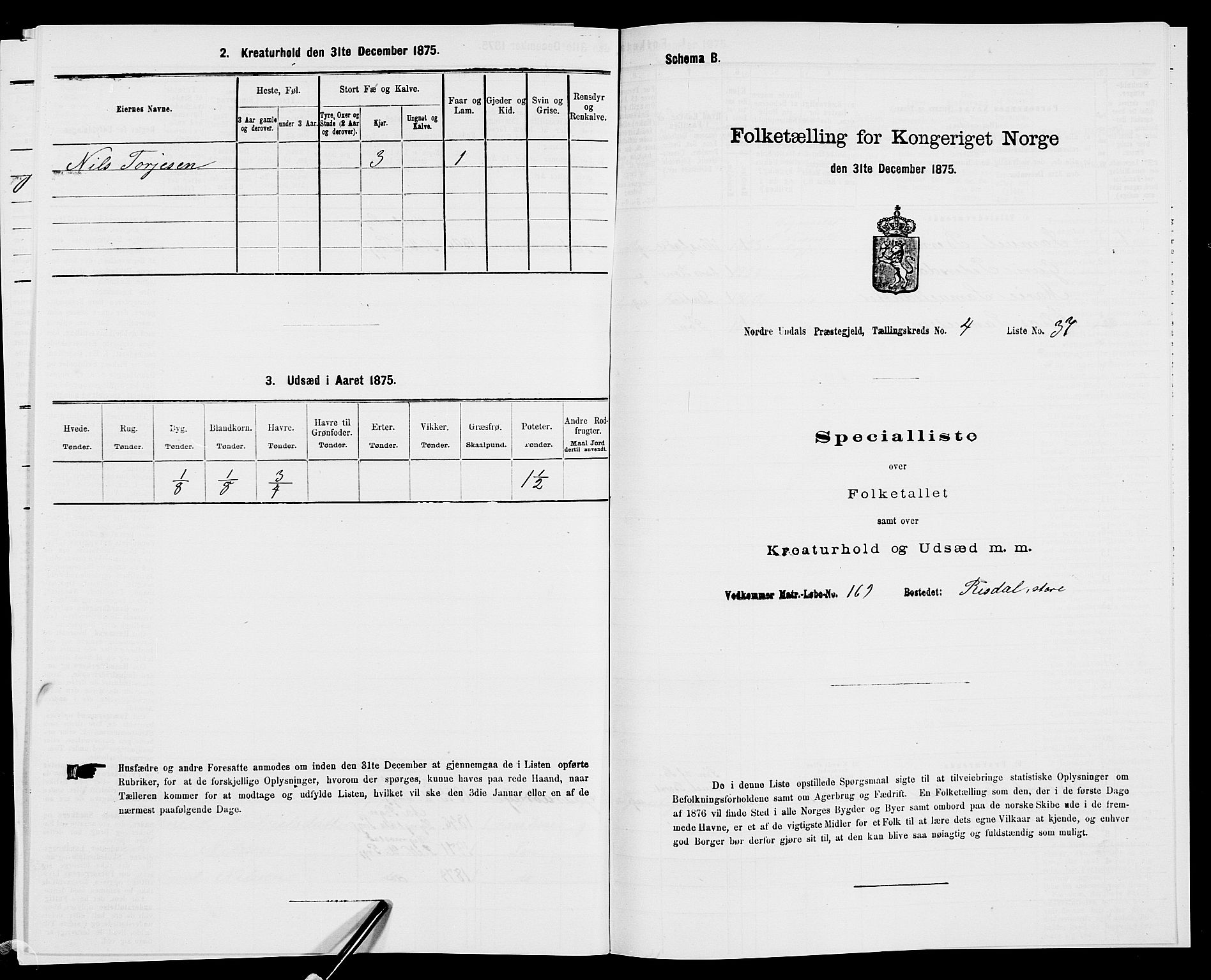 SAK, 1875 census for 1028P Nord-Audnedal, 1875, p. 437