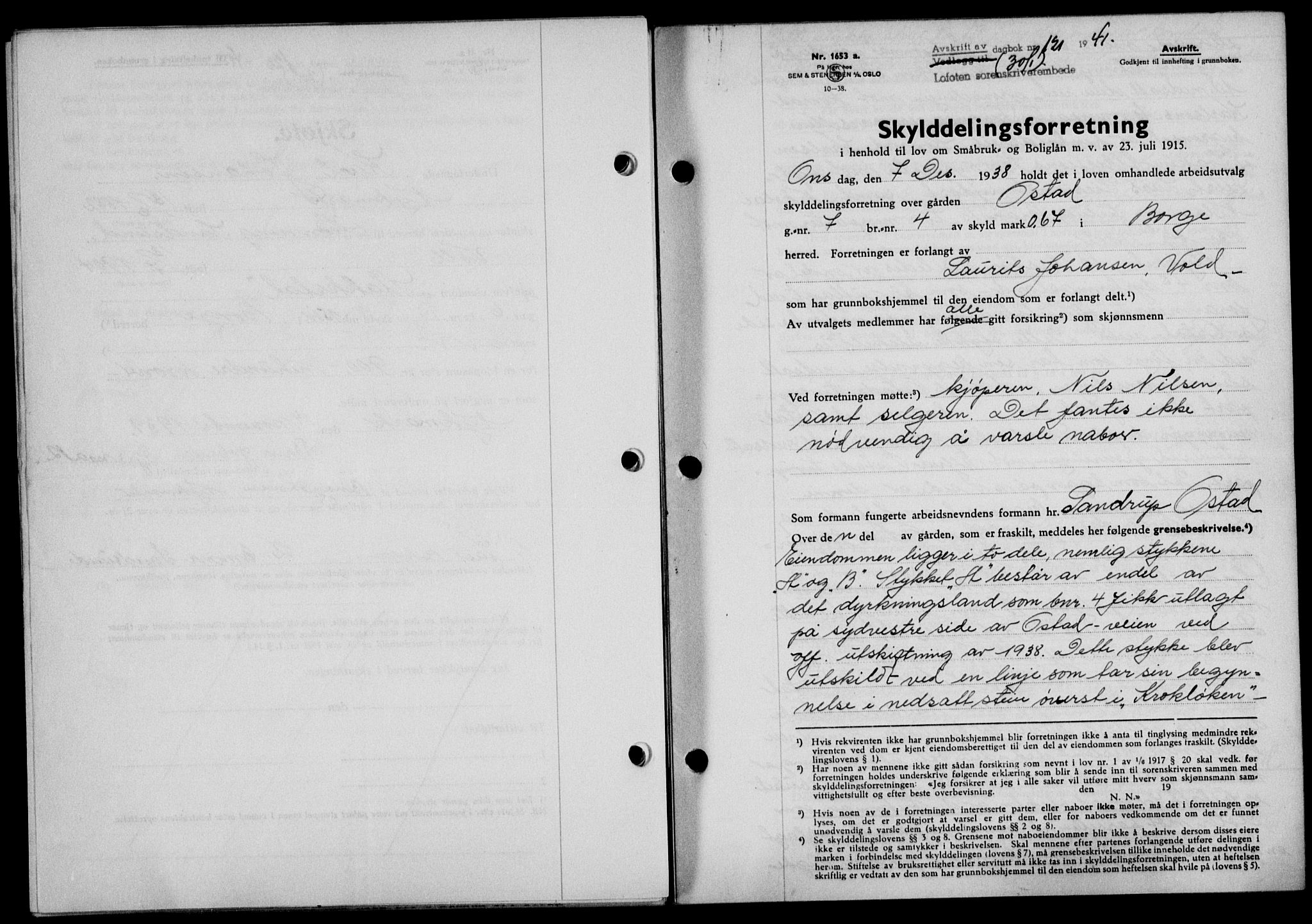 Lofoten sorenskriveri, SAT/A-0017/1/2/2C/L0008a: Mortgage book no. 8a, 1940-1941, Diary no: : 121/1941