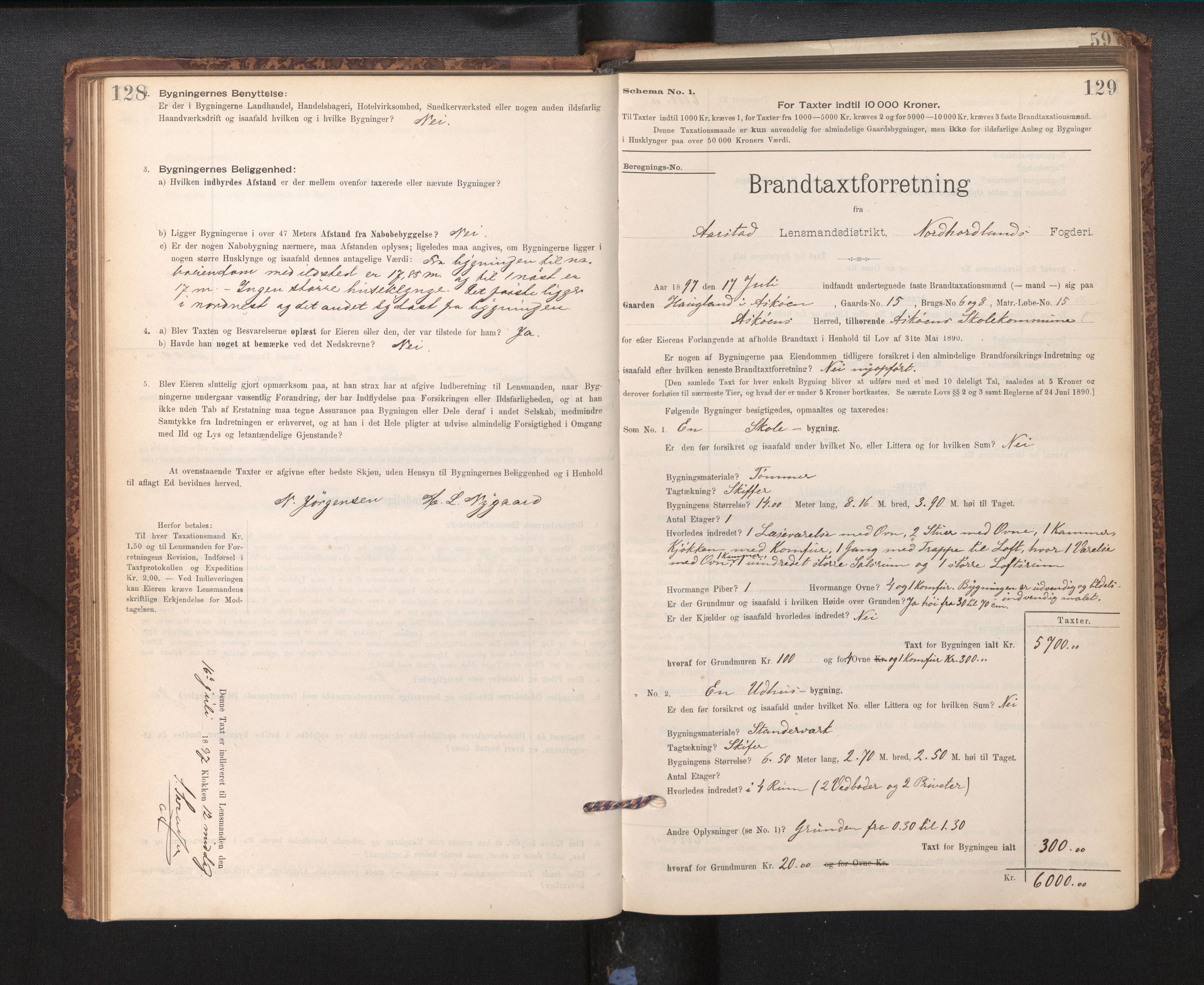 Lensmannen i Årstad, AV/SAB-A-36201/0012/L0011: Branntakstprotokoll,skjematakst, 1895-1901, p. 128-129