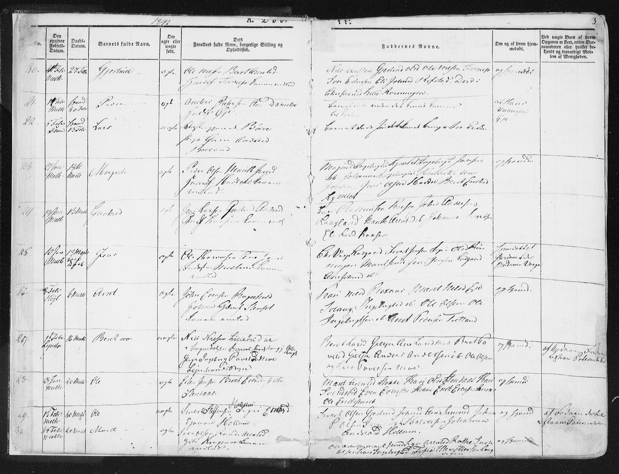 Ministerialprotokoller, klokkerbøker og fødselsregistre - Sør-Trøndelag, AV/SAT-A-1456/691/L1074: Parish register (official) no. 691A06, 1842-1852, p. 3