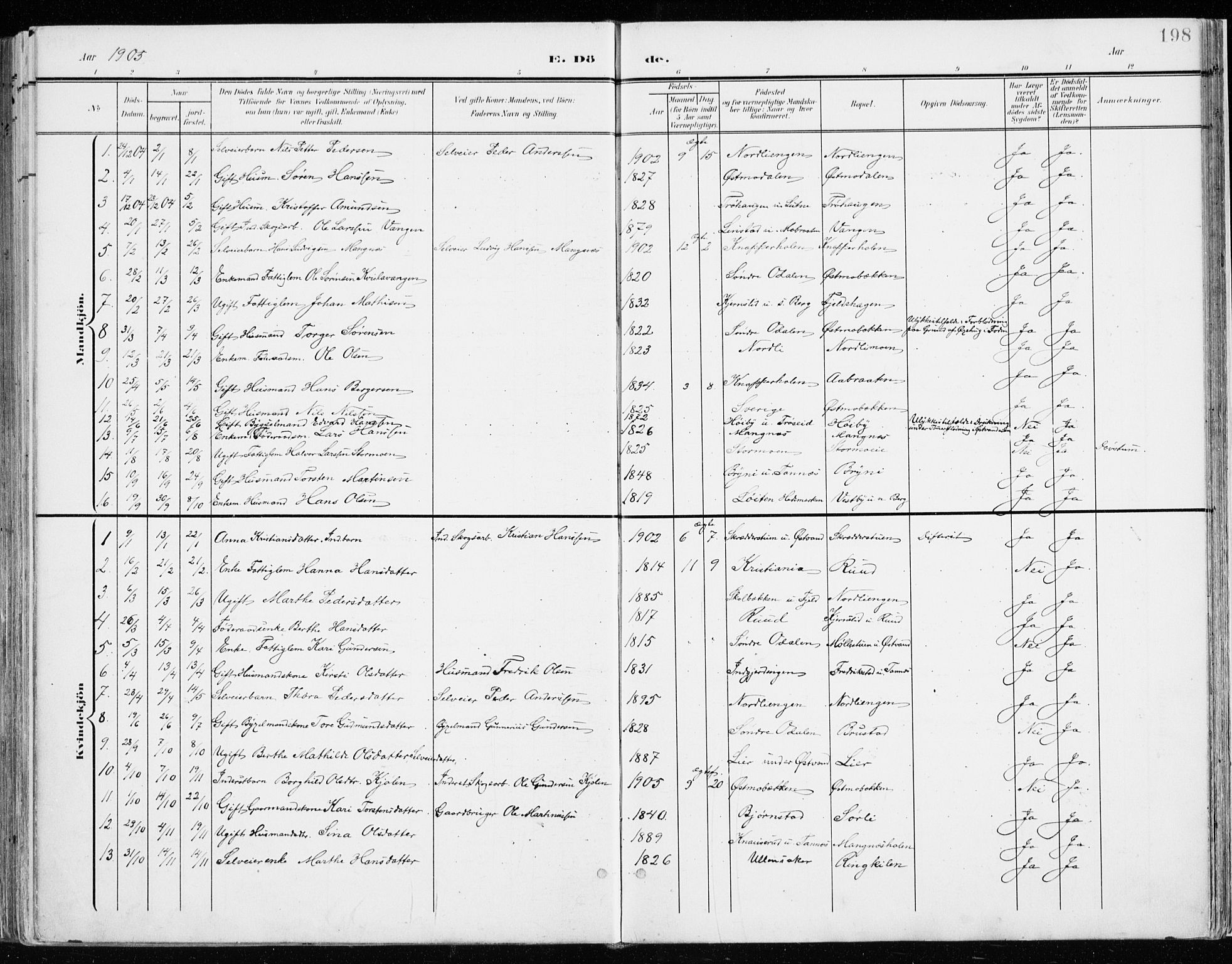 Nord-Odal prestekontor, SAH/PREST-032/H/Ha/Haa/L0009: Parish register (official) no. 9, 1902-1926, p. 198