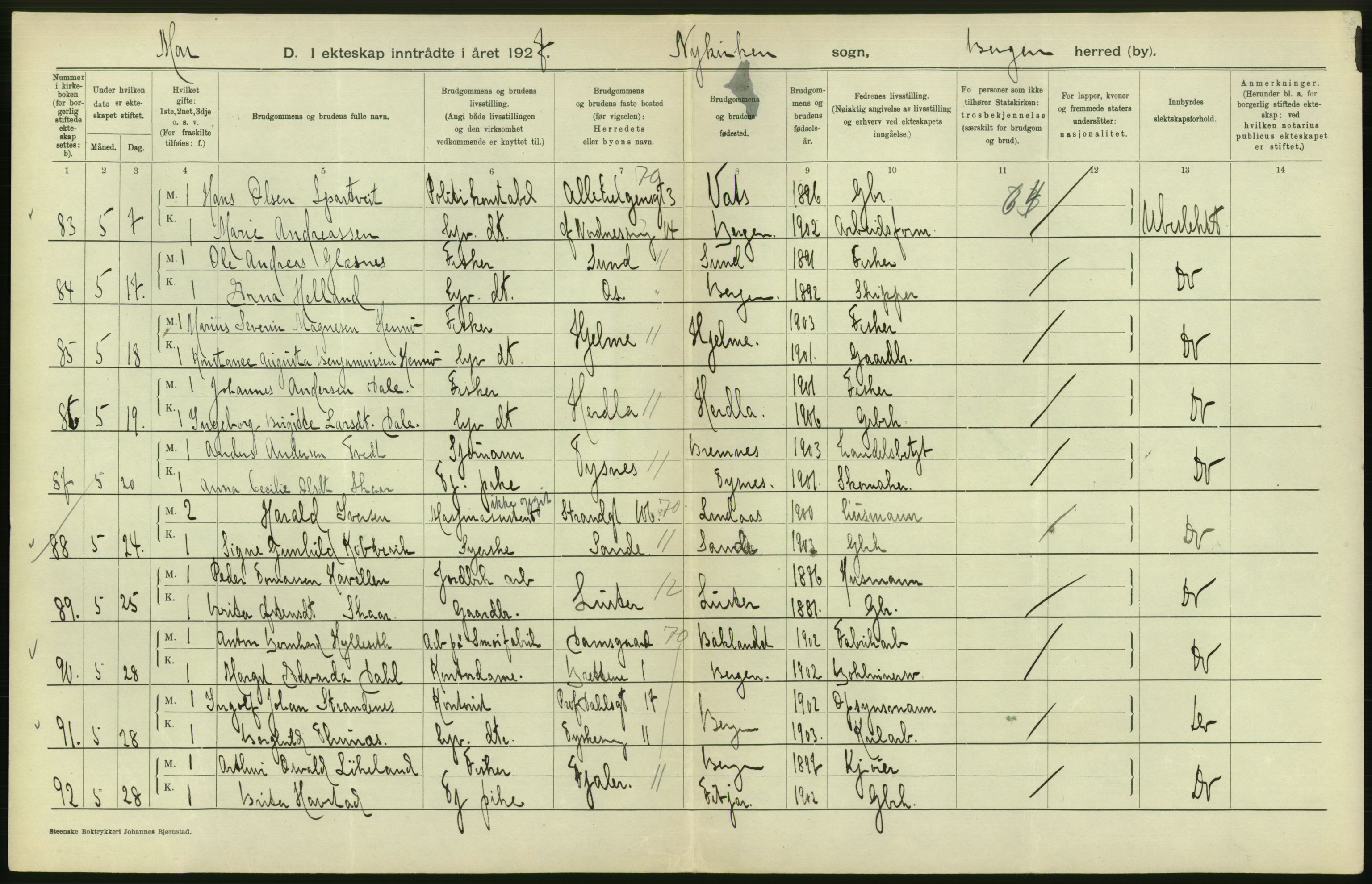 Statistisk sentralbyrå, Sosiodemografiske emner, Befolkning, AV/RA-S-2228/D/Df/Dfc/Dfcg/L0028: Bergen: Gifte, døde., 1927, p. 116