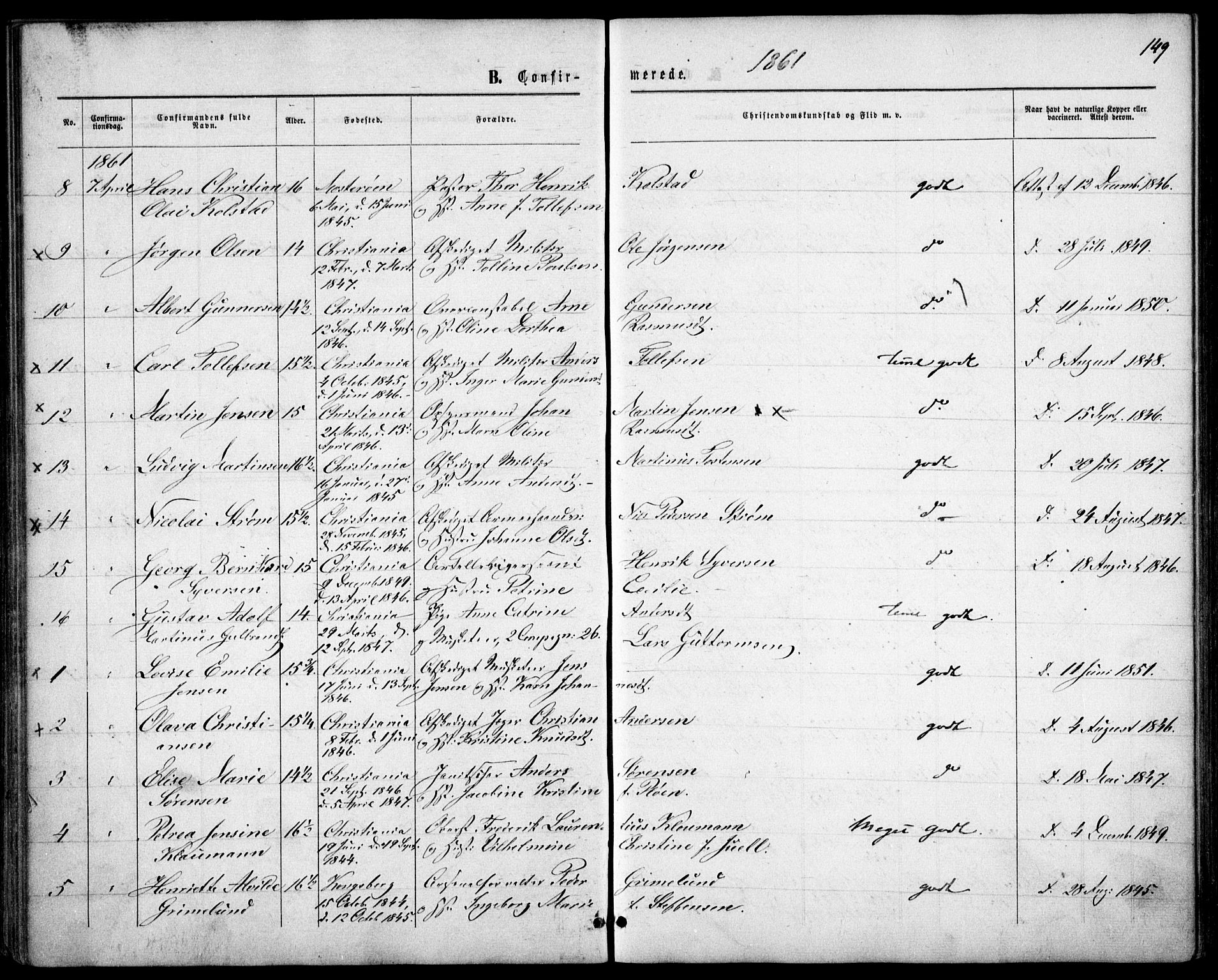 Garnisonsmenigheten Kirkebøker, SAO/A-10846/F/Fa/L0010: Parish register (official) no. 10, 1859-1869, p. 149
