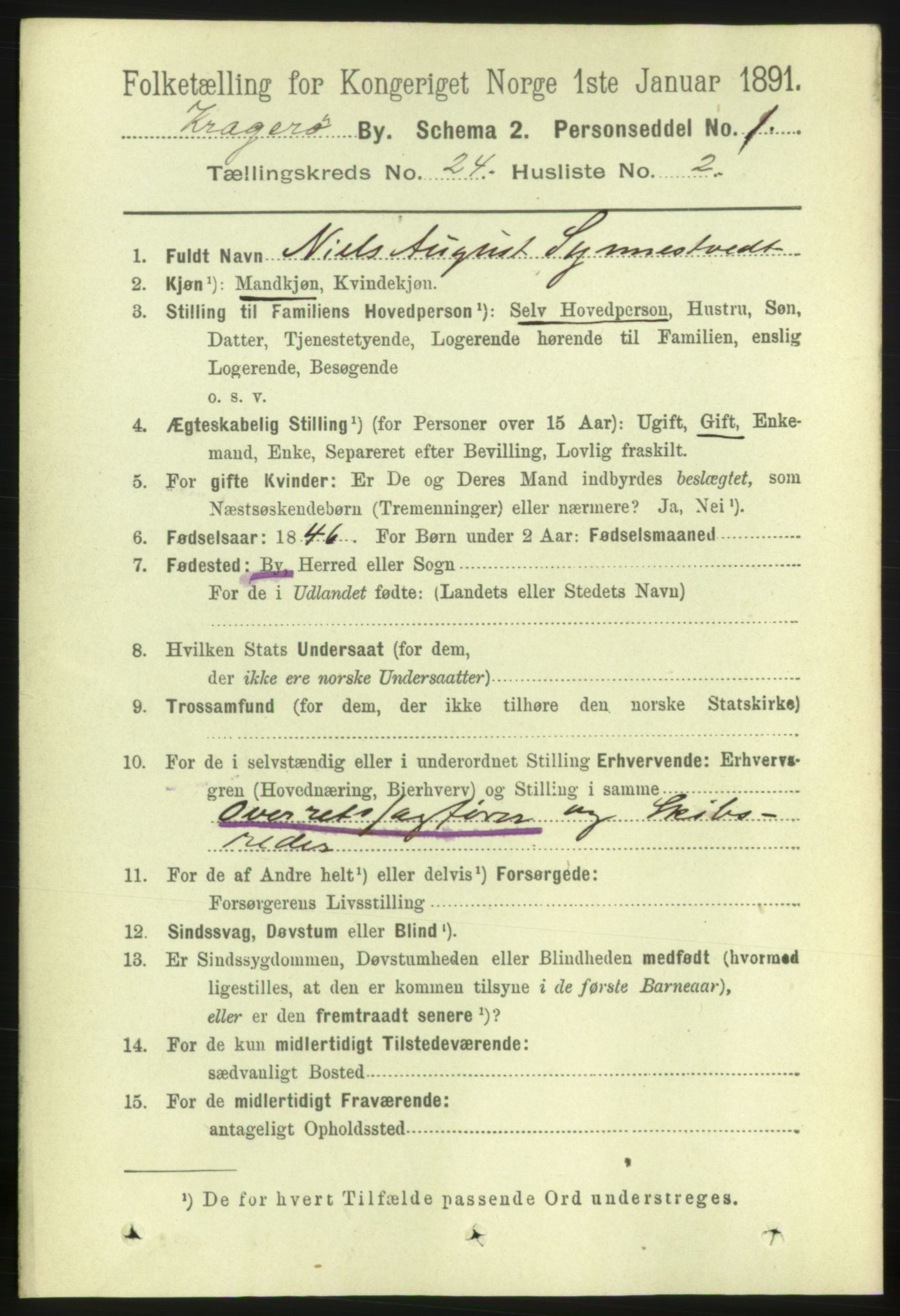 RA, 1891 census for 0801 Kragerø, 1891, p. 4999