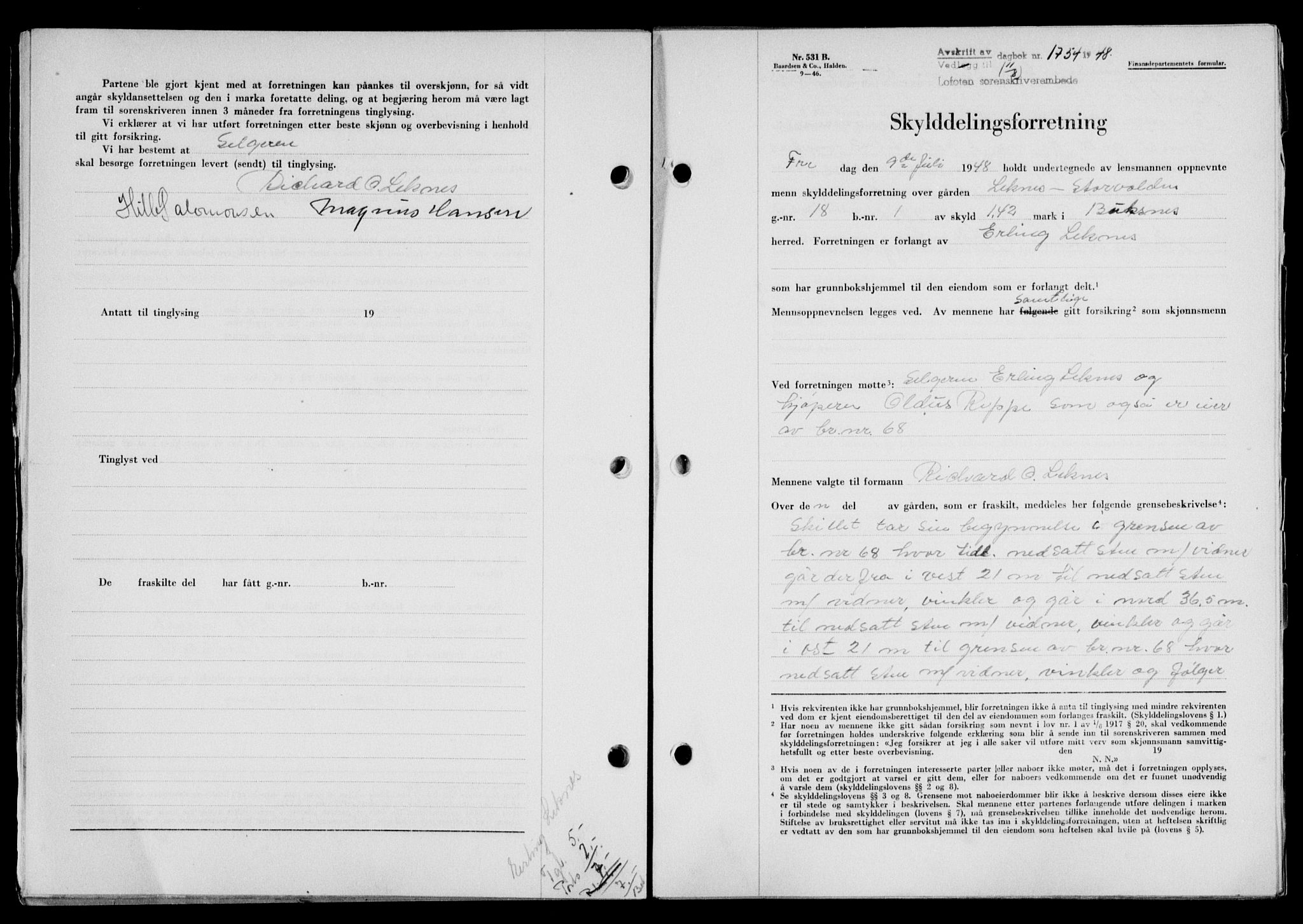 Lofoten sorenskriveri, SAT/A-0017/1/2/2C/L0019a: Mortgage book no. 19a, 1948-1948, Diary no: : 1754/1948