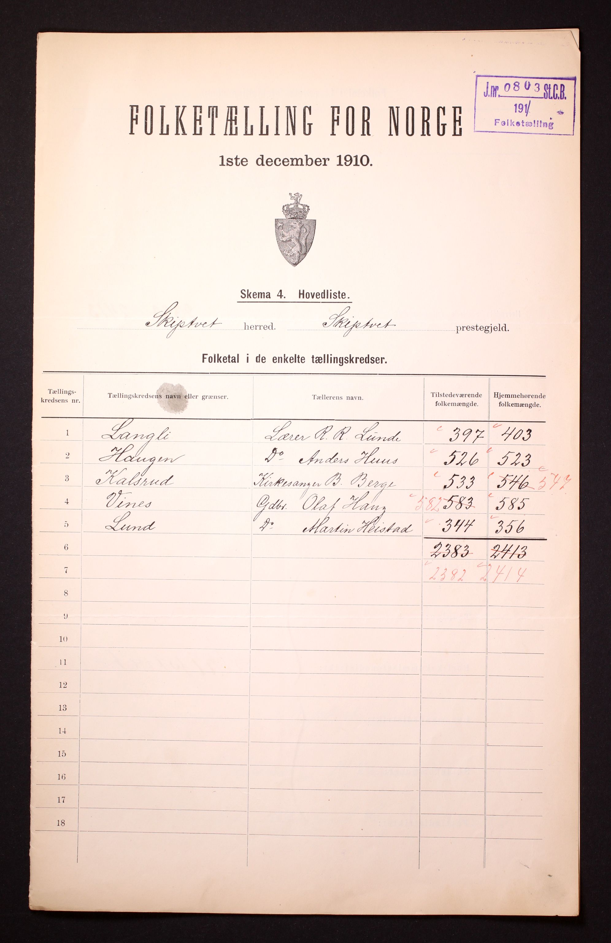 RA, 1910 census for Skiptvet, 1910, p. 2