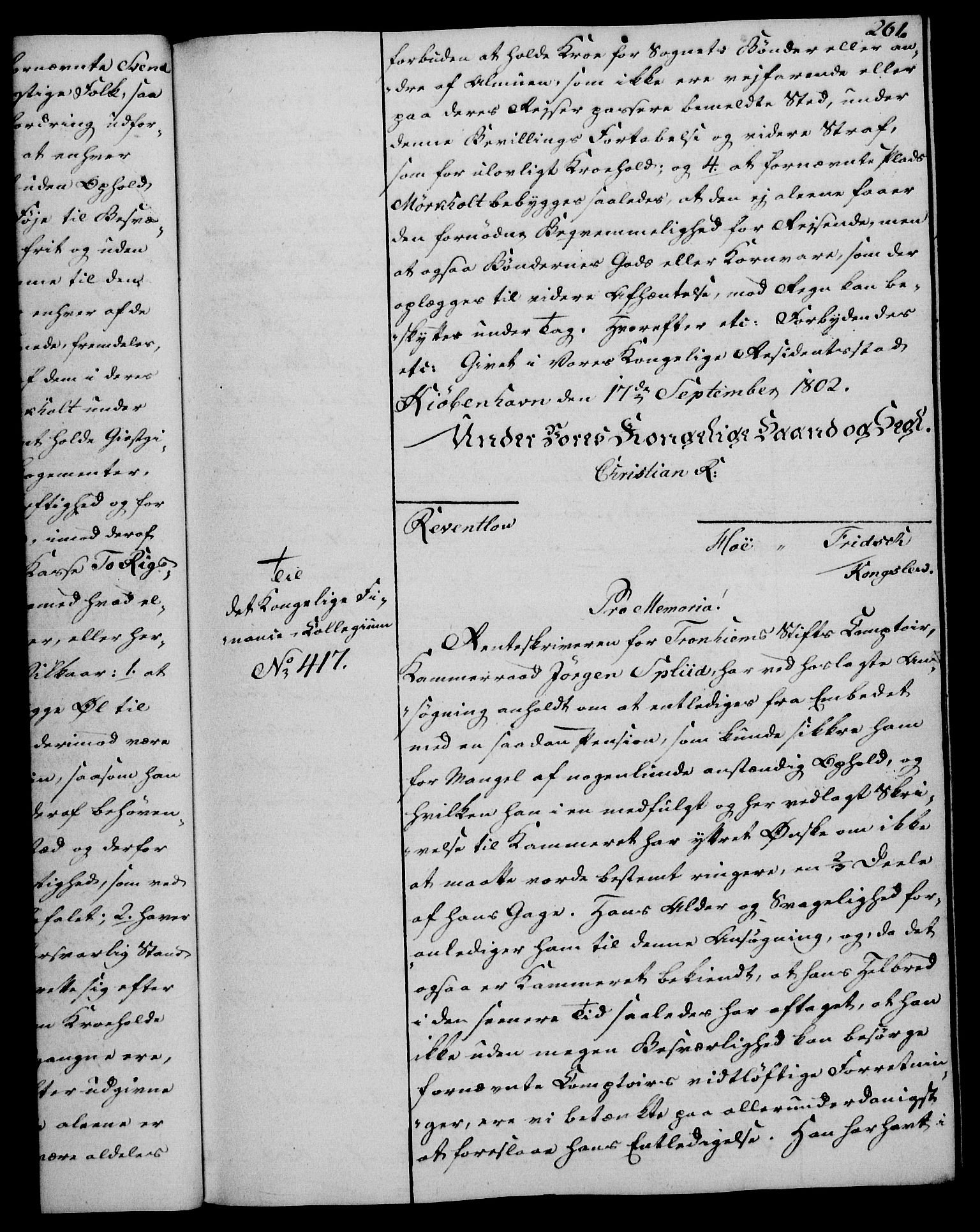 Rentekammeret, Kammerkanselliet, RA/EA-3111/G/Gg/Gga/L0017: Norsk ekspedisjonsprotokoll med register (merket RK 53.17), 1801-1803, p. 261