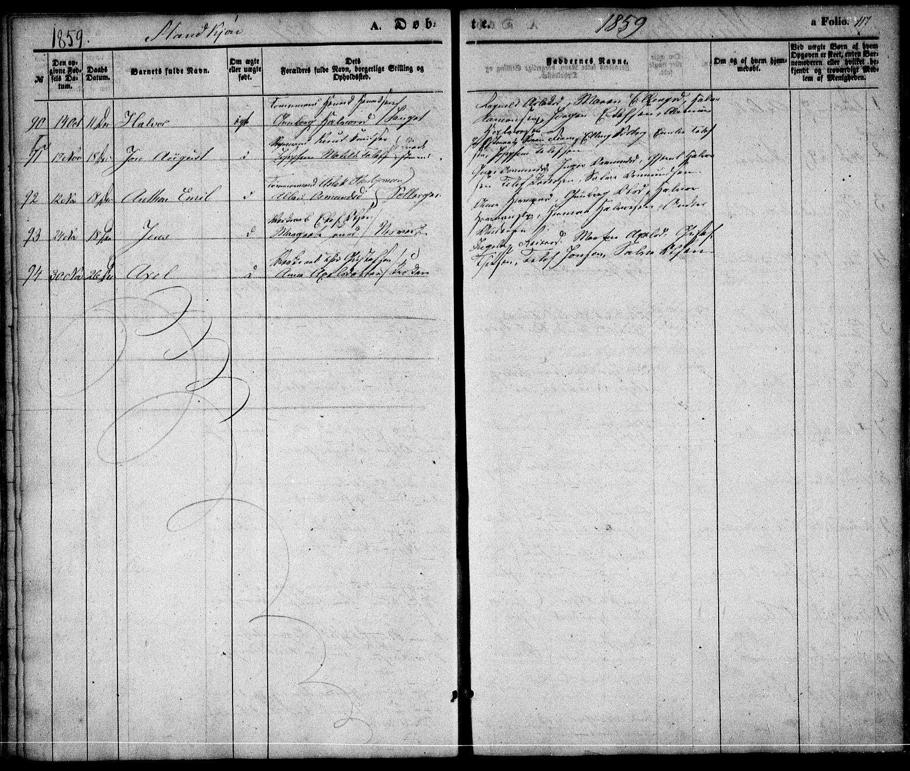 Holt sokneprestkontor, AV/SAK-1111-0021/F/Fa/L0008: Parish register (official) no. A 8, 1849-1860, p. 117