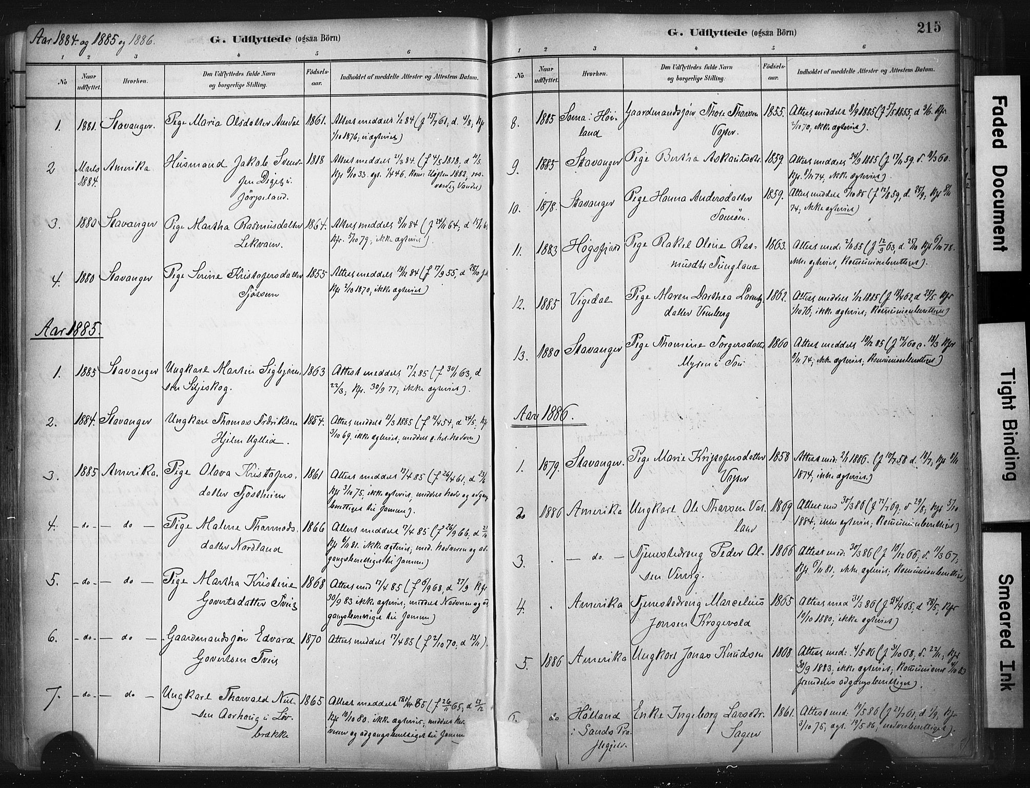 Strand sokneprestkontor, SAST/A-101828/H/Ha/Haa/L0010: Parish register (official) no. A 10, 1882-1929, p. 215