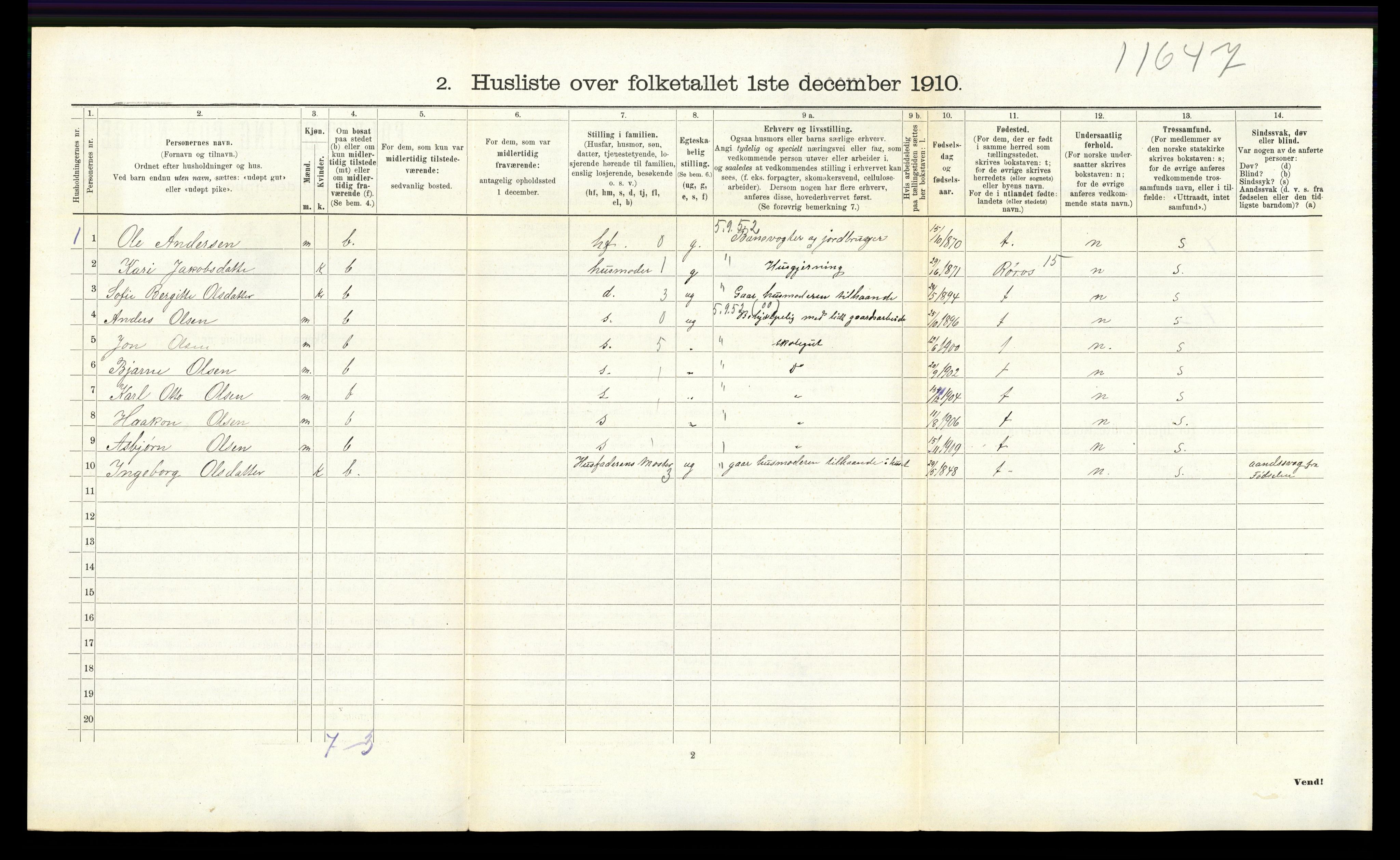 RA, 1910 census for Tolga, 1910, p. 783