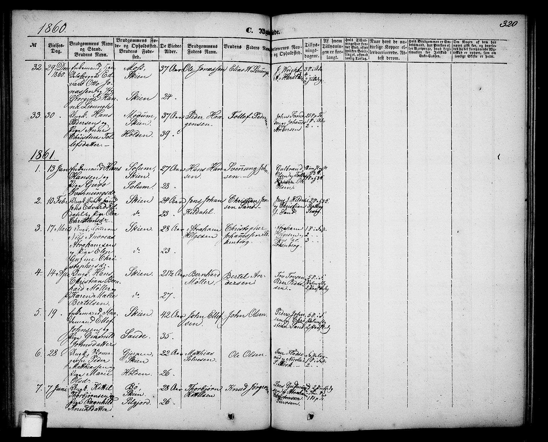 Skien kirkebøker, AV/SAKO-A-302/G/Ga/L0004: Parish register (copy) no. 4, 1843-1867, p. 320